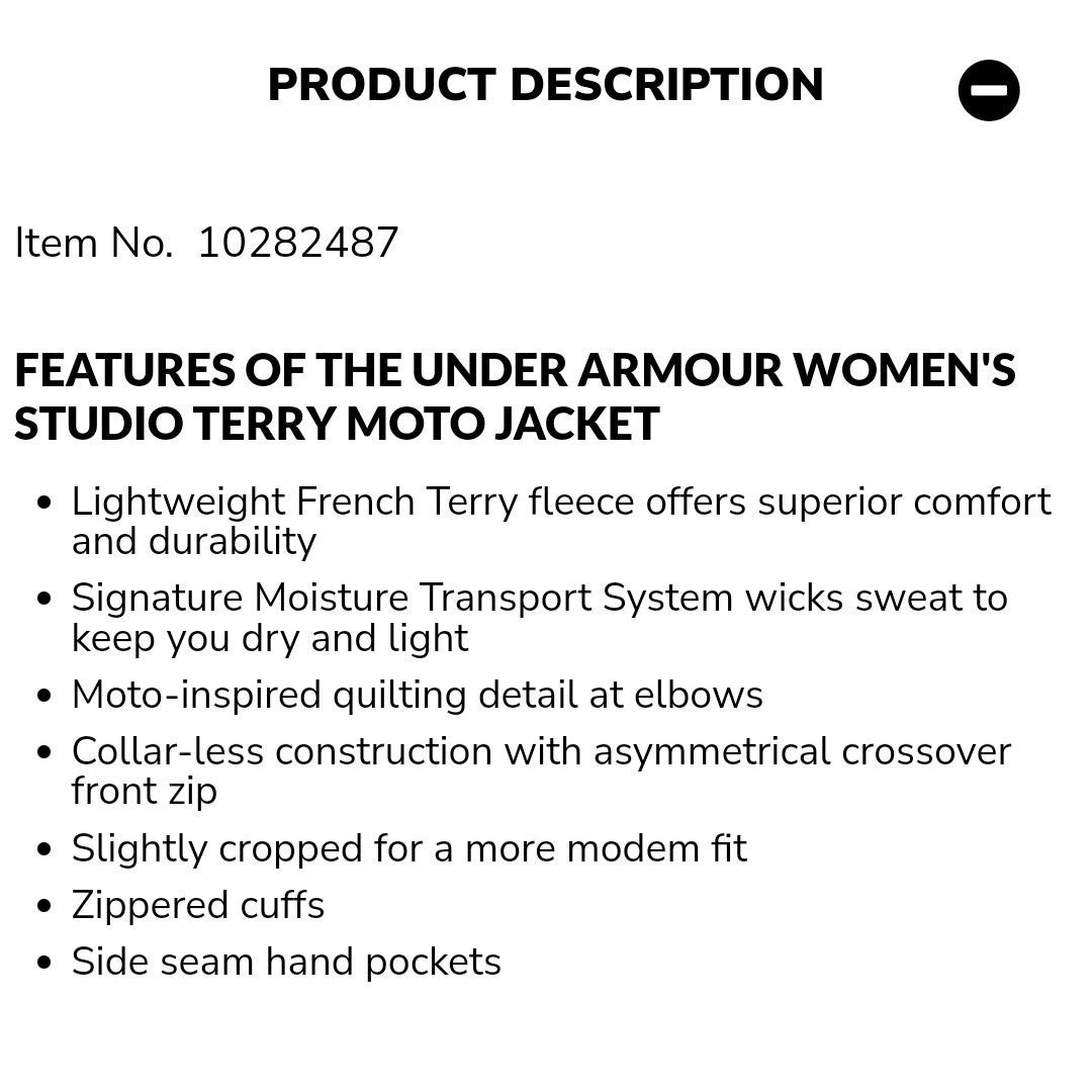 Under Armour Allseason gear fitted Studio Terry Moto jacket sz S Size S / US 4 / IT 40 - 2 Thumbnail