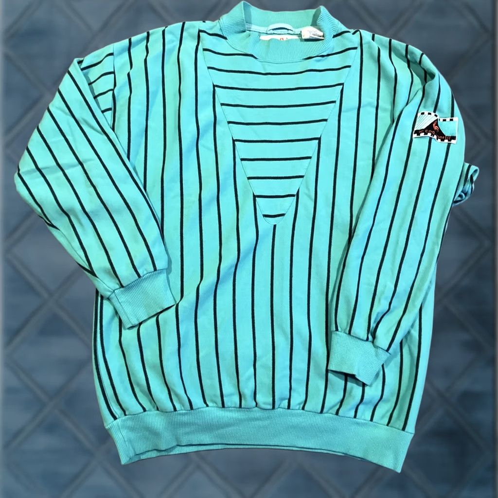 Le Coq Sportif VINTAGE Le Coq Sportif Sweatshirt Crewneck Striped Teal Medium Pullover Men Classic Size US M / EU 48-50 / 2 - 1 Thumbnail