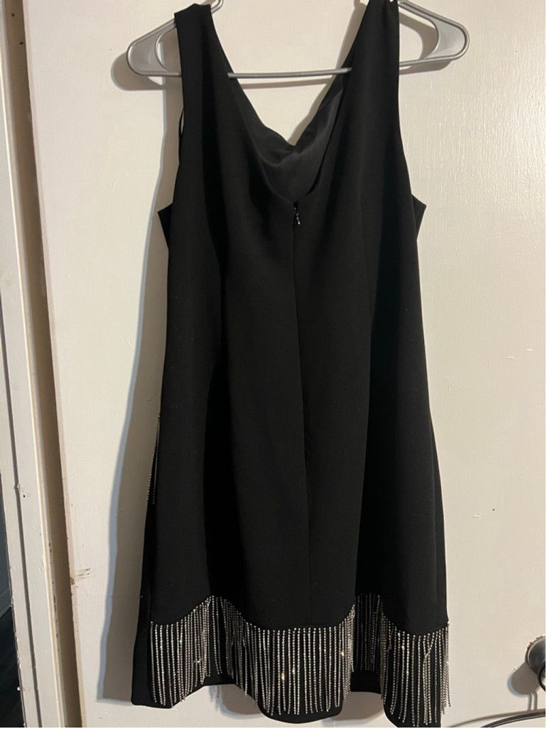 Women\'s Eliza J Black Silver Fringe Plus Size 14 Mini Dress