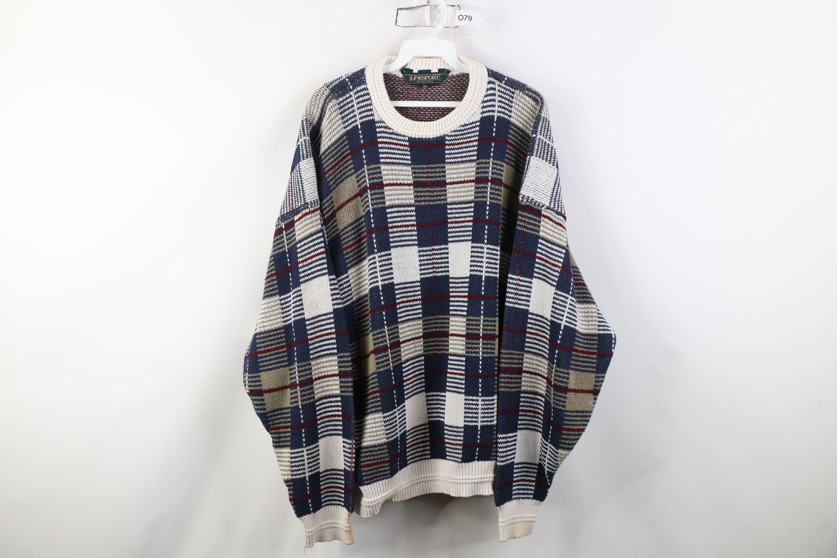 Vintage Vintage 90s Streetwear Framed Cotton Knit Sweater Plaid USA Size US XL / EU 56 / 4 - 1 Thumbnail