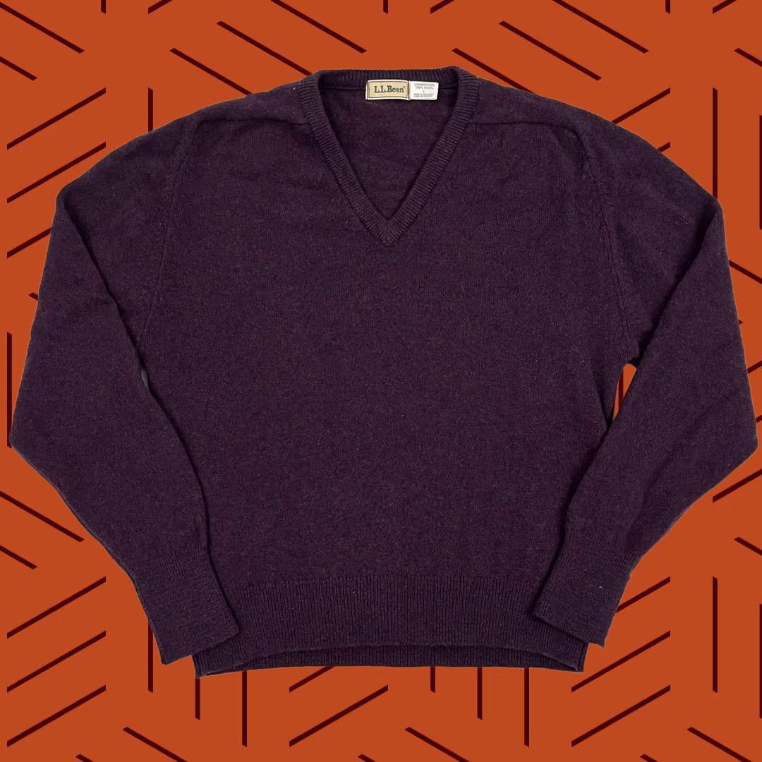 Vintage VINTAGE 90s LL Bean Lambswool Sweater Mens L Purple Knit V-Neck Jumper Scotland Prep Pullover Size US L / EU 52-54 / 3 - 1 Thumbnail