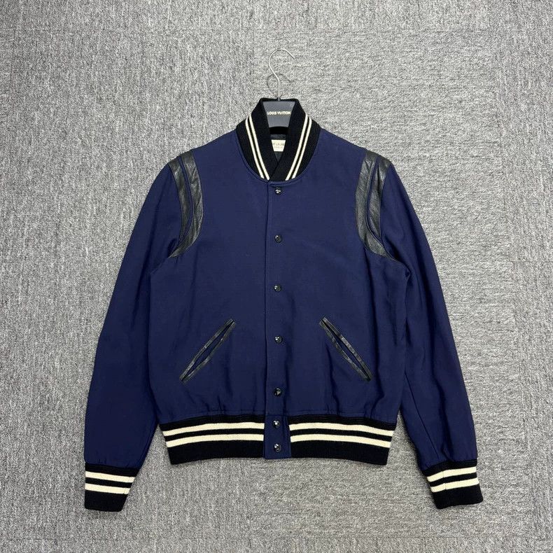 Saint Laurent Paris Navy Teddy Jacket with Leather Details Size US L / EU 52-54 / 3 - 1 Thumbnail