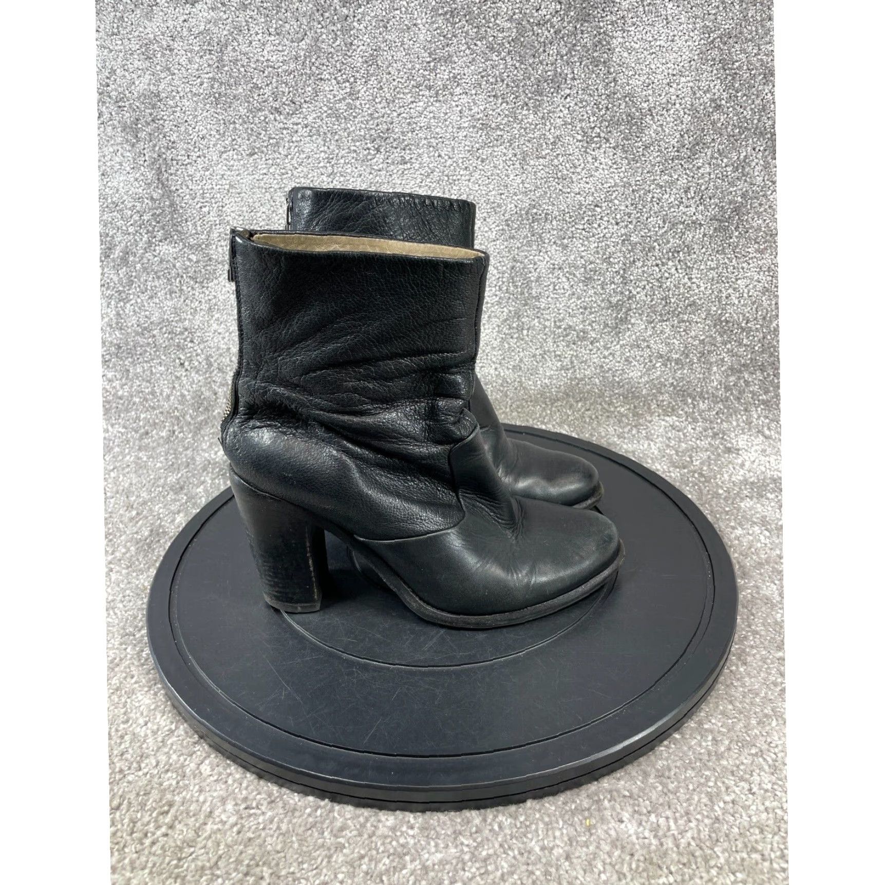 Allsaints Black Leather Ankle Booties Womens Size 10 Block Heel Shoes Zip