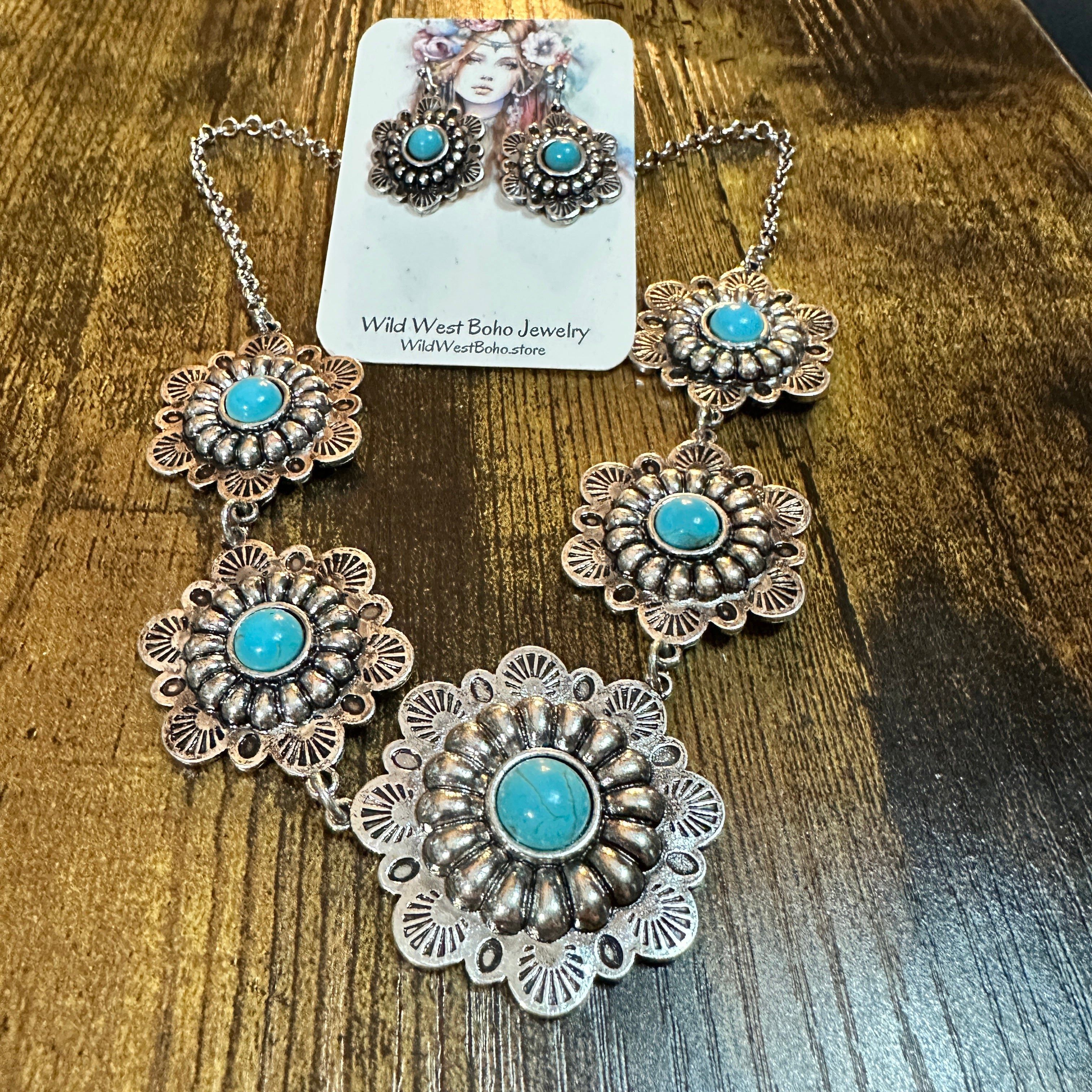 Other Boho Handmade Turquoise Floral Necklace and Earring Set Size ONE SIZE - 9 Thumbnail