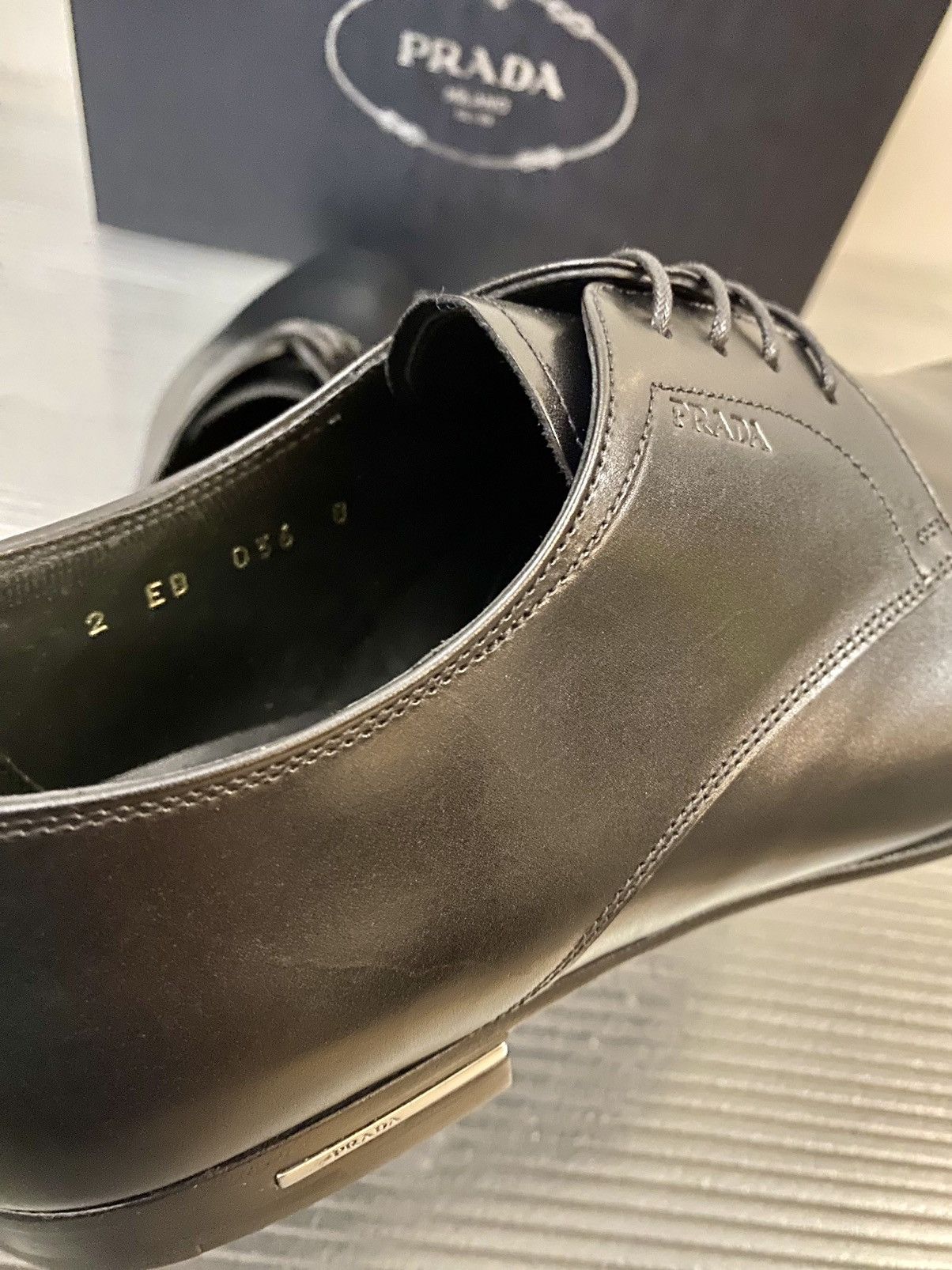 Prada Prada 🇮🇹 Nero calfskin logo ornamented stack heel derby 9 NEW Size US 9 / EU 42 - 8 Thumbnail