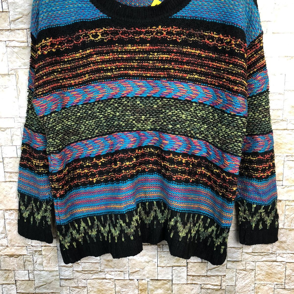 Japanese Brand Titi Caca stripe art vintage Blue Knitwear sweatshirt #A417 Size L / US 10 / IT 46 - 2 Thumbnail