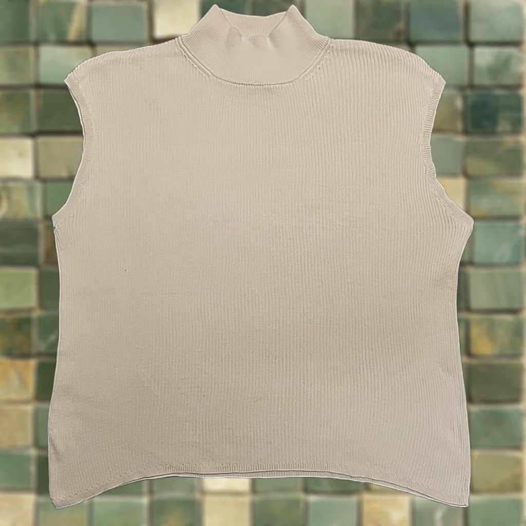 Coldwater Creek Coldwater Creek Top Womens L Cream Ribbed Sleeveless Silk Blend Capsule Wardrobe Shirt Adult L White Solid Knit Casual Mens Womens Girls Boys Size L / US 10 / IT 46 - 1 Thumbnail