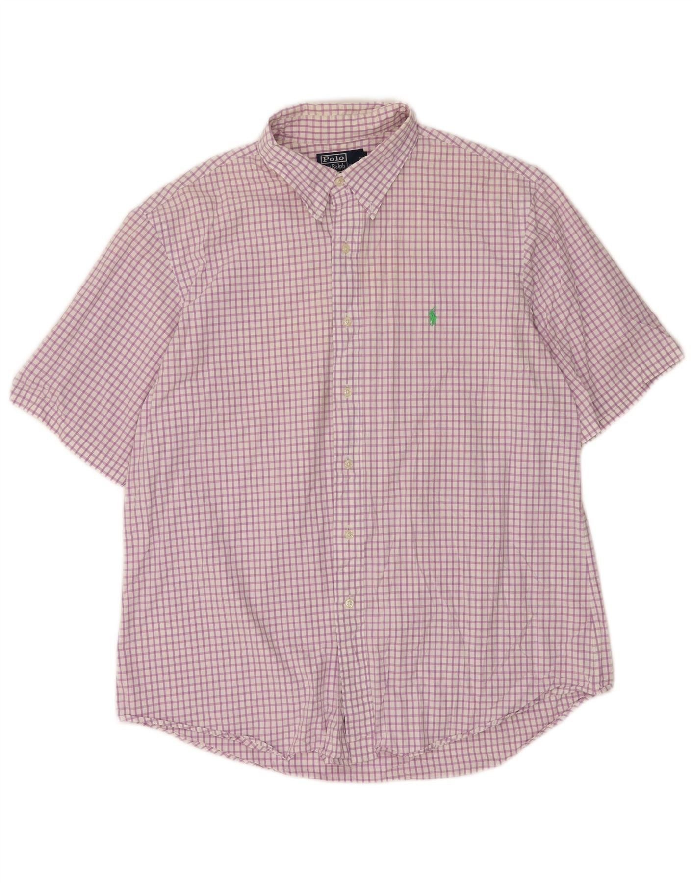 Polo Ralph Lauren Mens Short Sleeve Shirt 44 17 1/2 XL Purple Check Size US XL / EU 56 / 4 - 1 Thumbnail