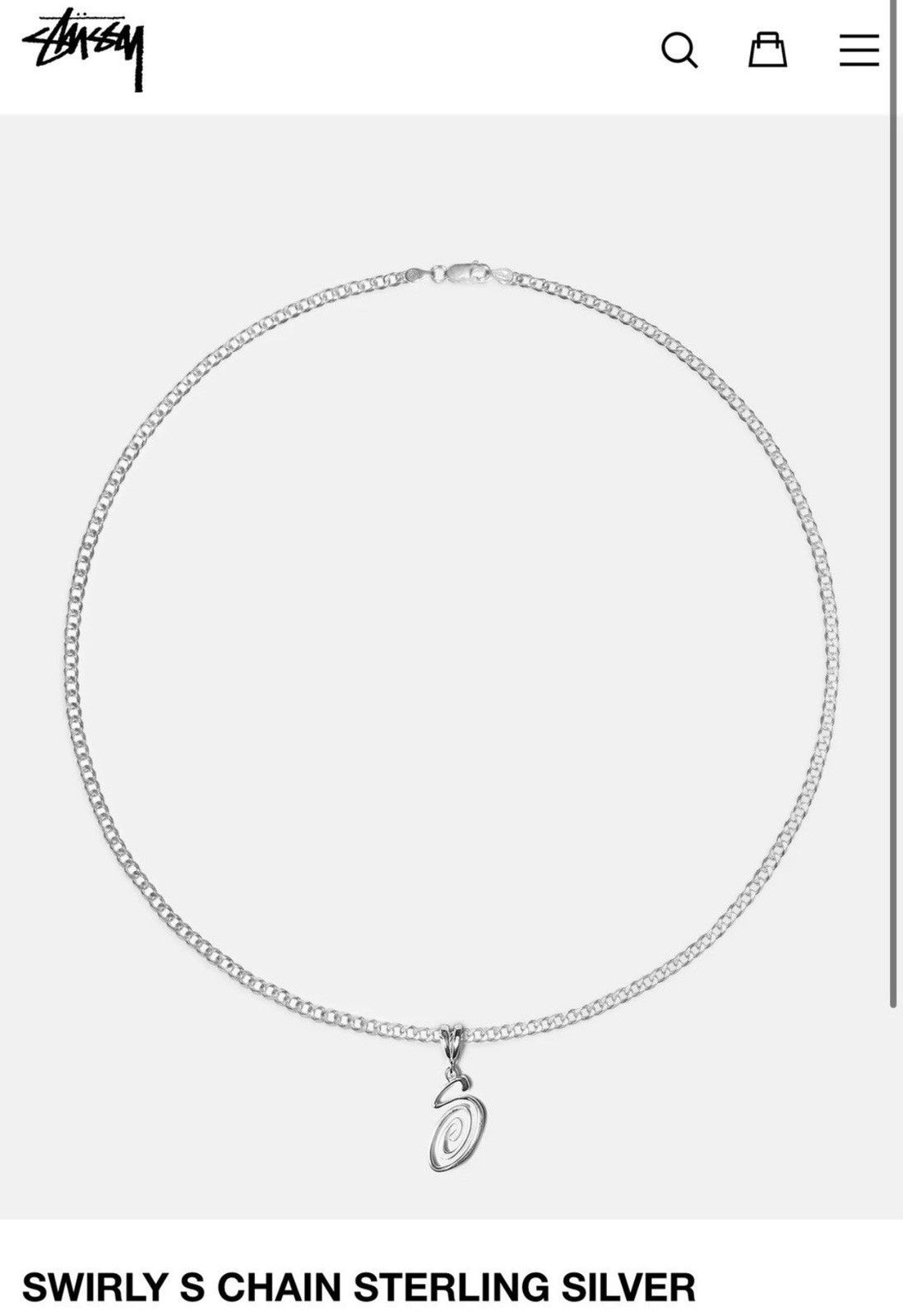 image of Stussy Swirly S Sterling Silver Chain, Men's