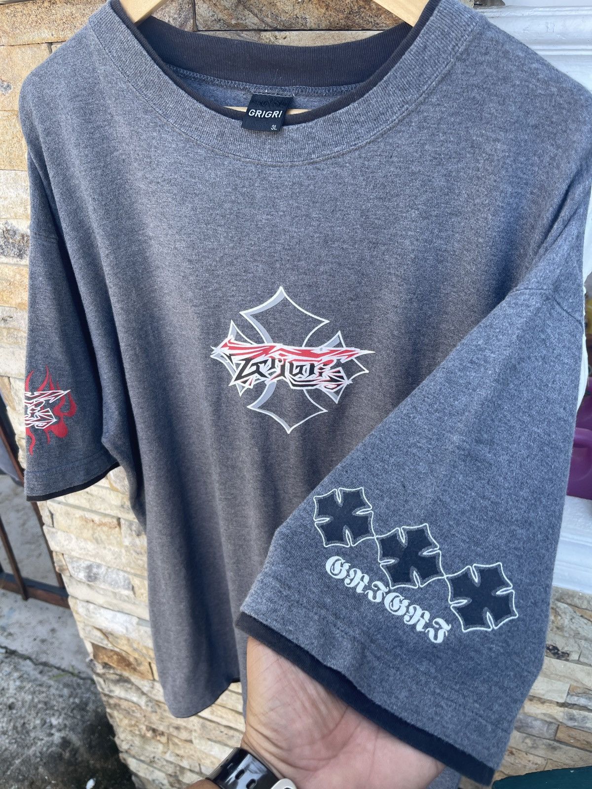 If Six Was Nine × Vintage Last Drop🔥Rare🔥Vintage Gri Gri Fire Big Logo T-Shirt Size US XXL / EU 58 / 5 - 6 Thumbnail