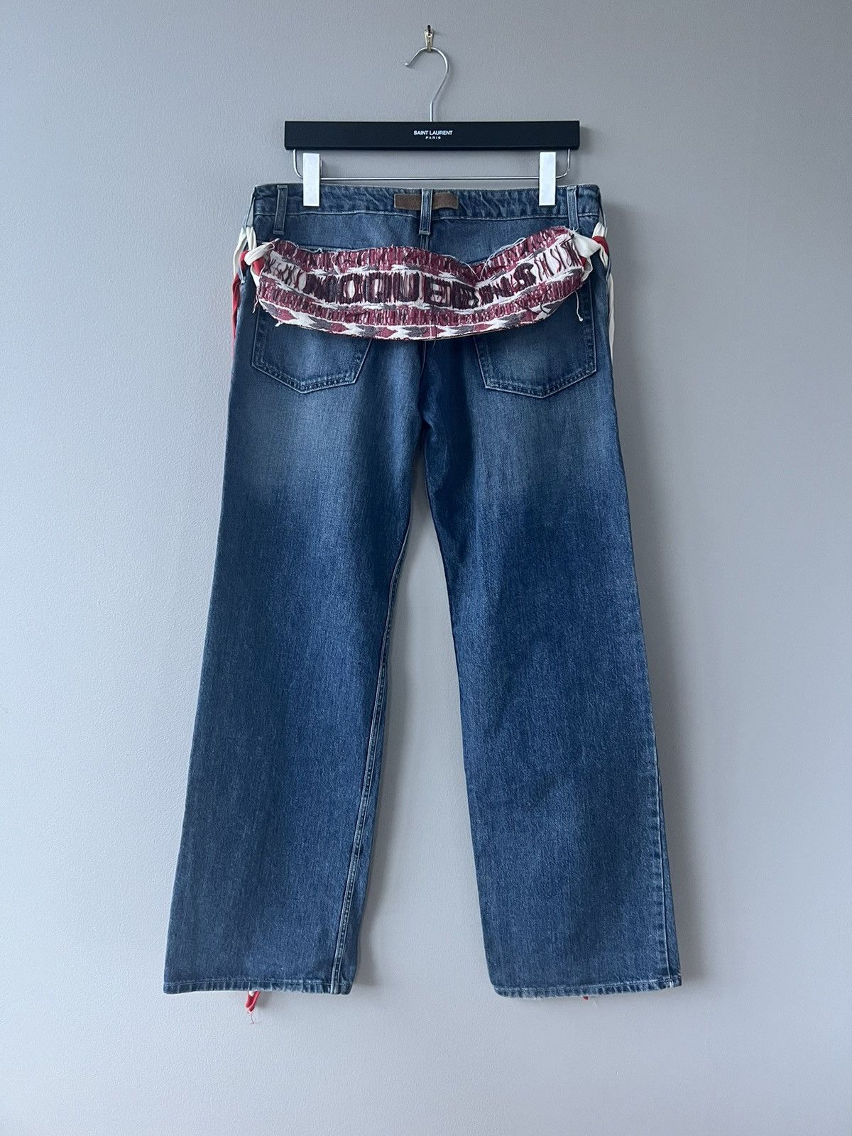 image of Alexander Mcqueen 00S Logo-Belted Tassel Bumster Jeans in Blue, Men's (Size 34)