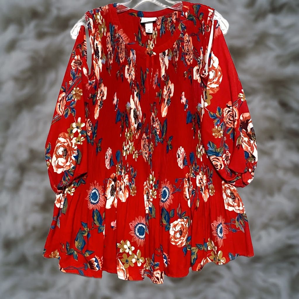 Vintage VINTAGE Ava & Viv Red Floral Cold Shoulder Cottagecore Prairie Womens Plus 1X Flowy Boho Shirt Womens 1X Size XL / US 12-14 / IT 48-50 - 1 Thumbnail