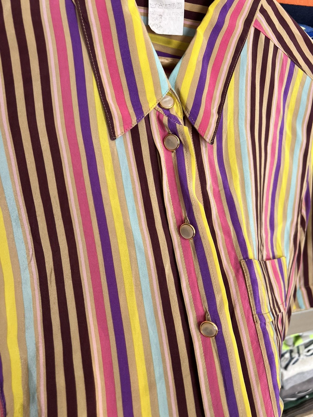 Japanese Brand × Sonia Rykiel × Vintage Sonia Rykiel Rainbow Heart Blouse Button Up Shirt 100% Linen Size L / US 10 / IT 46 - 4 Thumbnail