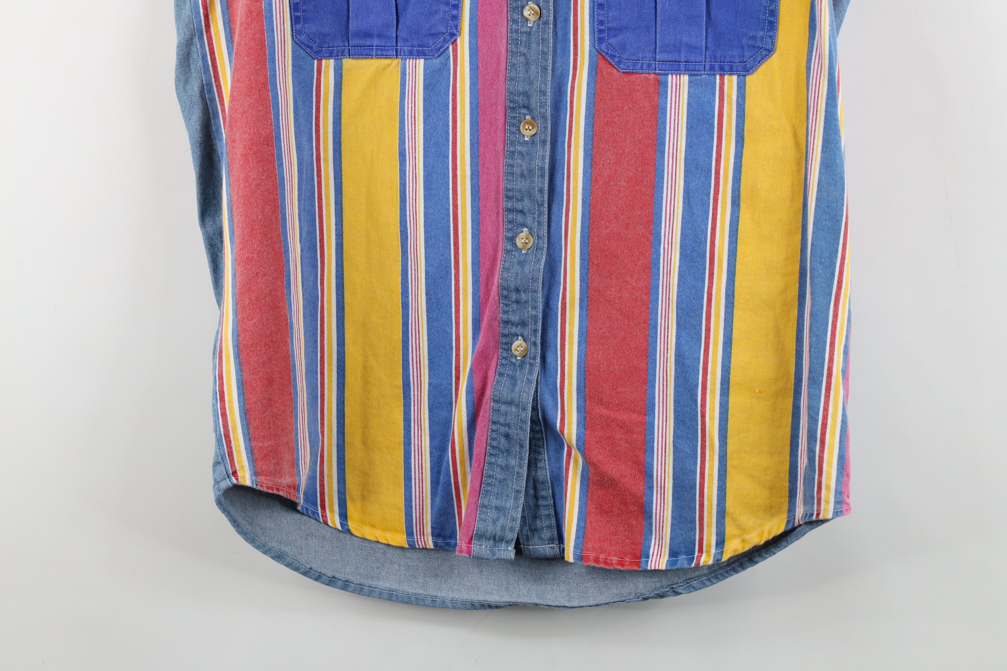 Vintage Deadstock Vintage 90s Striped Sleeveless Denim Button Shirt Size M / US 6-8 / IT 42-44 - 3 Thumbnail