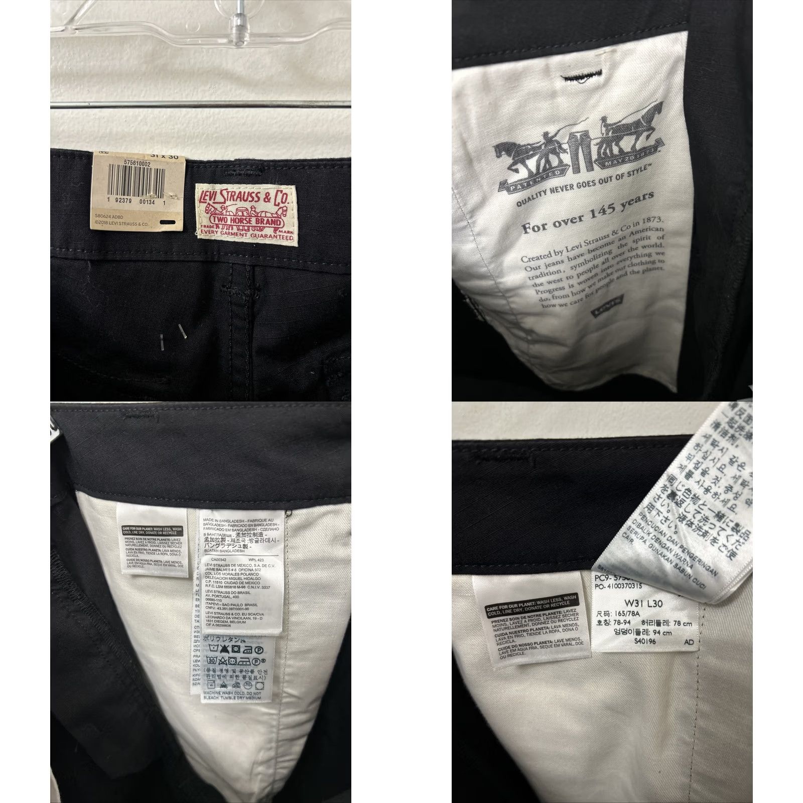 Levi's Levi's 541 Cargo Pants Mens 31x30 Black Athletic Tapered Pockets White Tab Pants Size US 31 - 9 Thumbnail