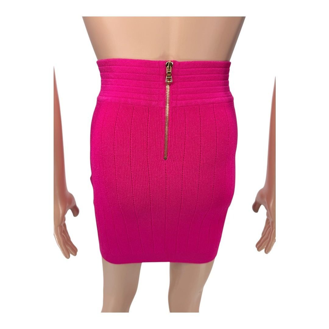 Balmain Balmain Ribbed Knit Mini Skirt Fuchsia Button FR36 US4 NWT Size 27" / US 4 / IT 40 - 3 Thumbnail