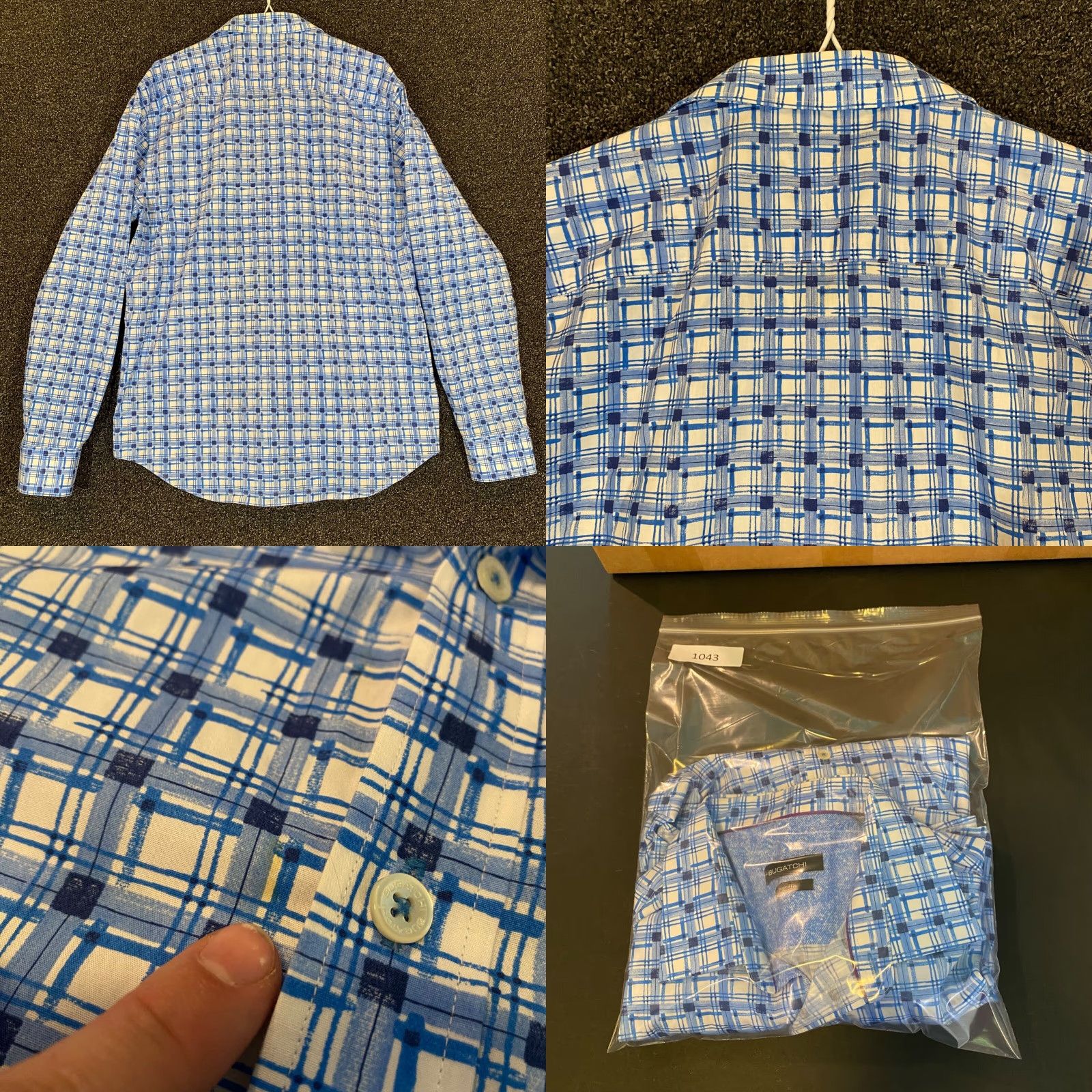 BUGATCHI VINTAGE Bugatchi Uomo Men's Shirt Long Sleeve Button-Up Collared Casual Blue Plaid Geometric Shirt, Large Size US L / EU 52-54 / 3 - 8 Thumbnail
