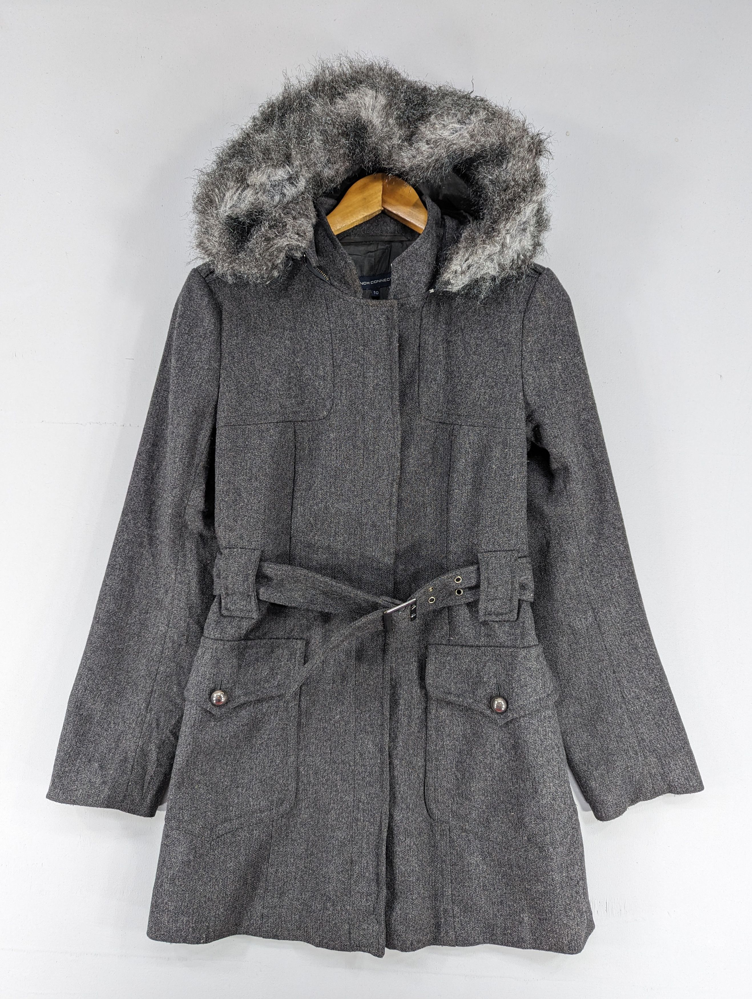 French Connection 🔥RARE🔥French Connection Wool Faux Fur Belted Jacket Size S / US 4 / IT 40 - 1 Thumbnail