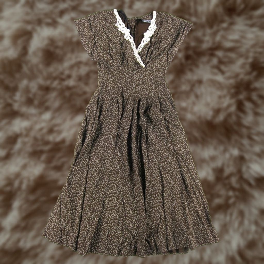 VINTAGE All That Jazz Brown Floral Midi Maxi Cottagecore Prairie