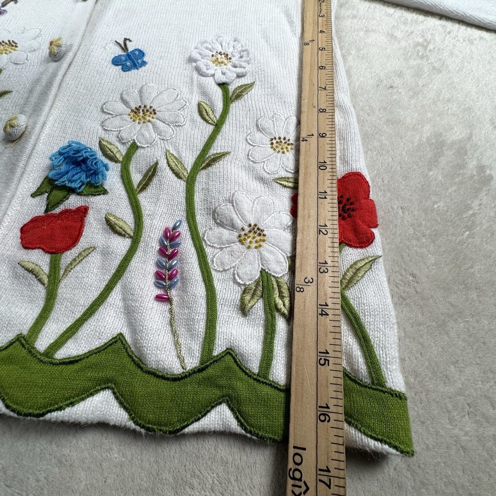 Vintage VINTAGE Storybook Knits Womens M White Cardigan Knit Sweater Embroidered Spring Flowers Size M / US 6-8 / IT 42-44 - 7 Thumbnail