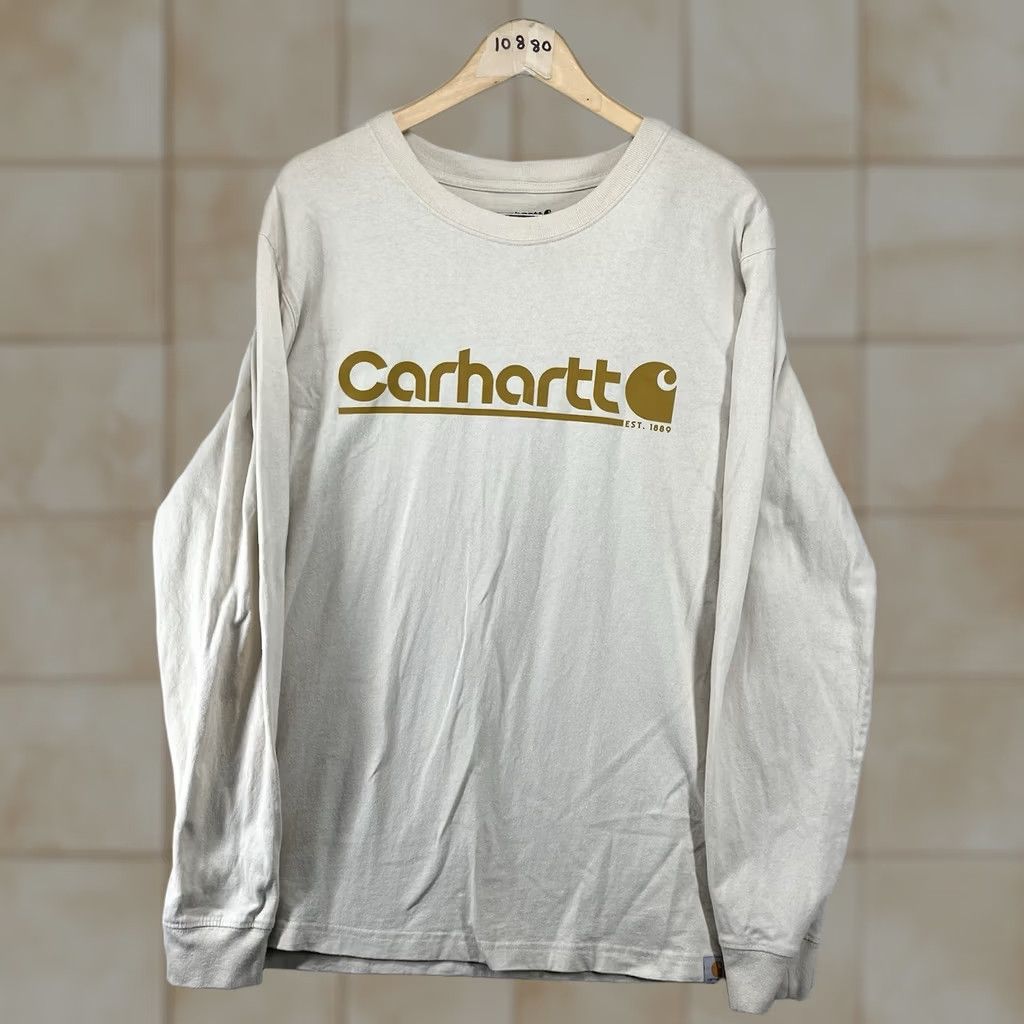 Carhartt Carhartt Men's Long Sleeve T-Shirt Relaxed Fit Large Chest Logo Beige EUC Size US L / EU 52-54 / 3 - 1 Thumbnail