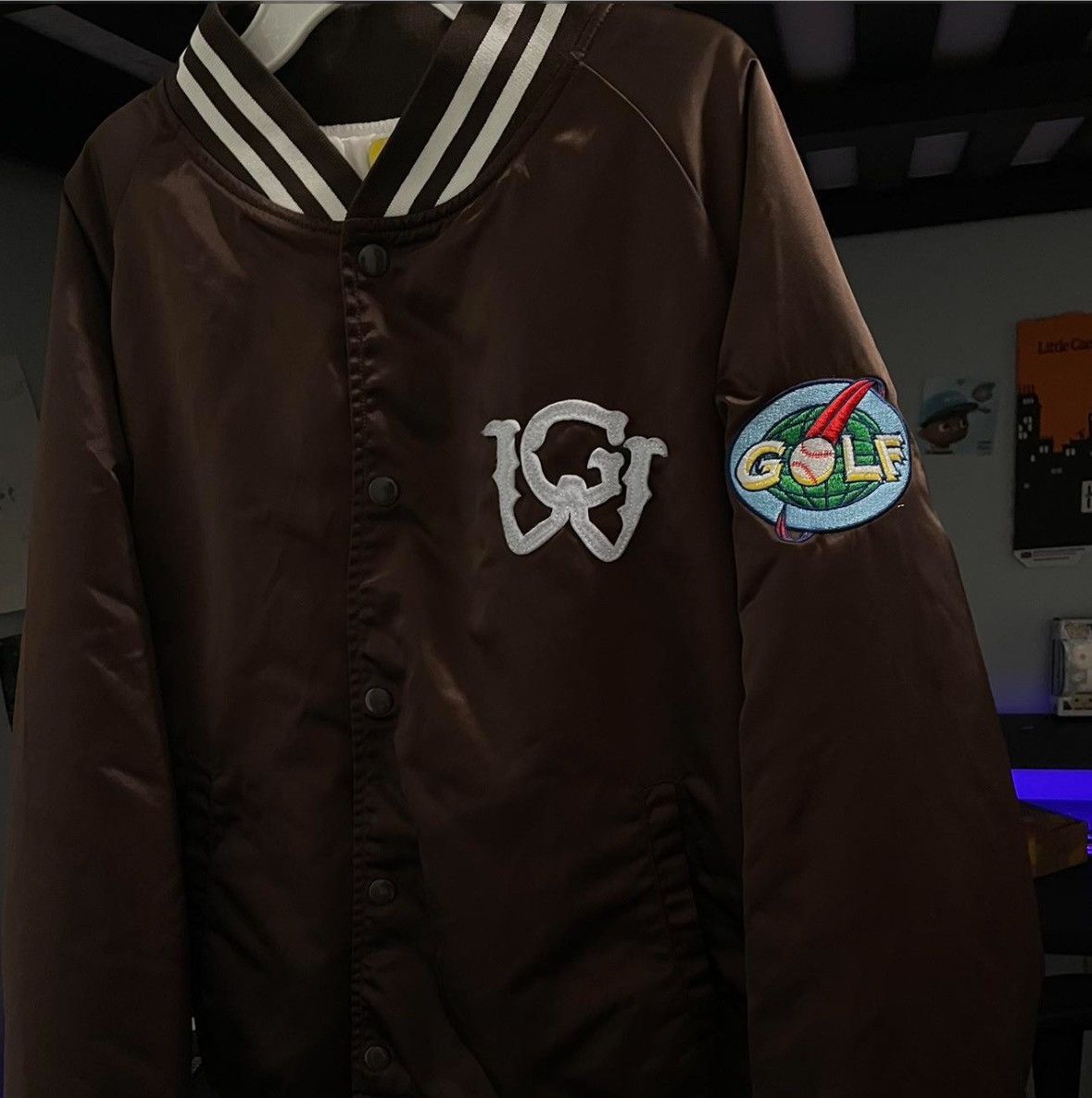image of Gw University Satin Jacket By Golf Wang in Brown, Men's (Size Large)
