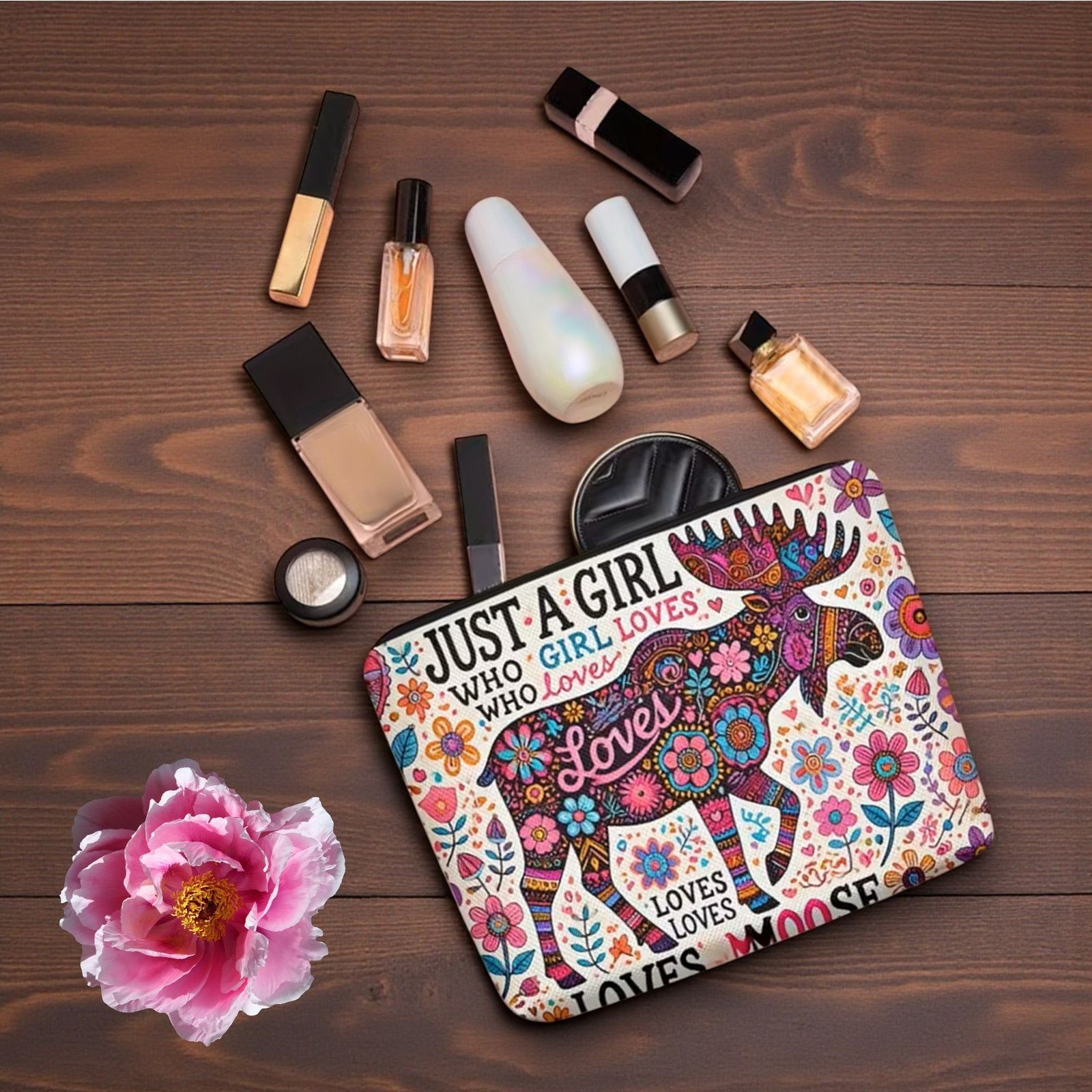 Other Just a Girl Who Loves Moose Linen Cosmetic Bag Makeup Pouch Size ONE SIZE - 5 Thumbnail
