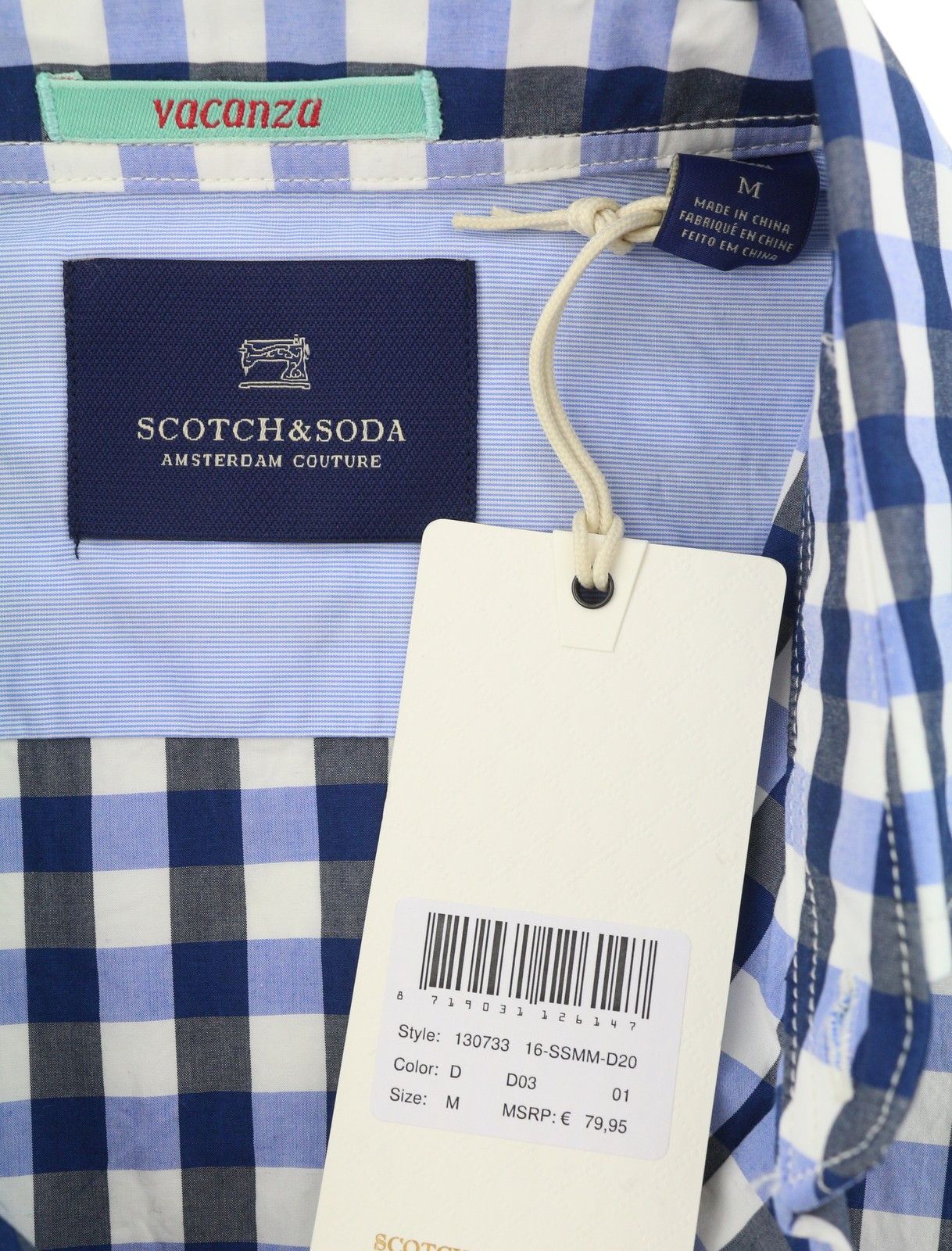 Scotch & Soda M Blue Checked Cutaway Button-Up Long Sleeve Shirt 89051 Size US M / EU 48-50 / 2 - 6 Thumbnail