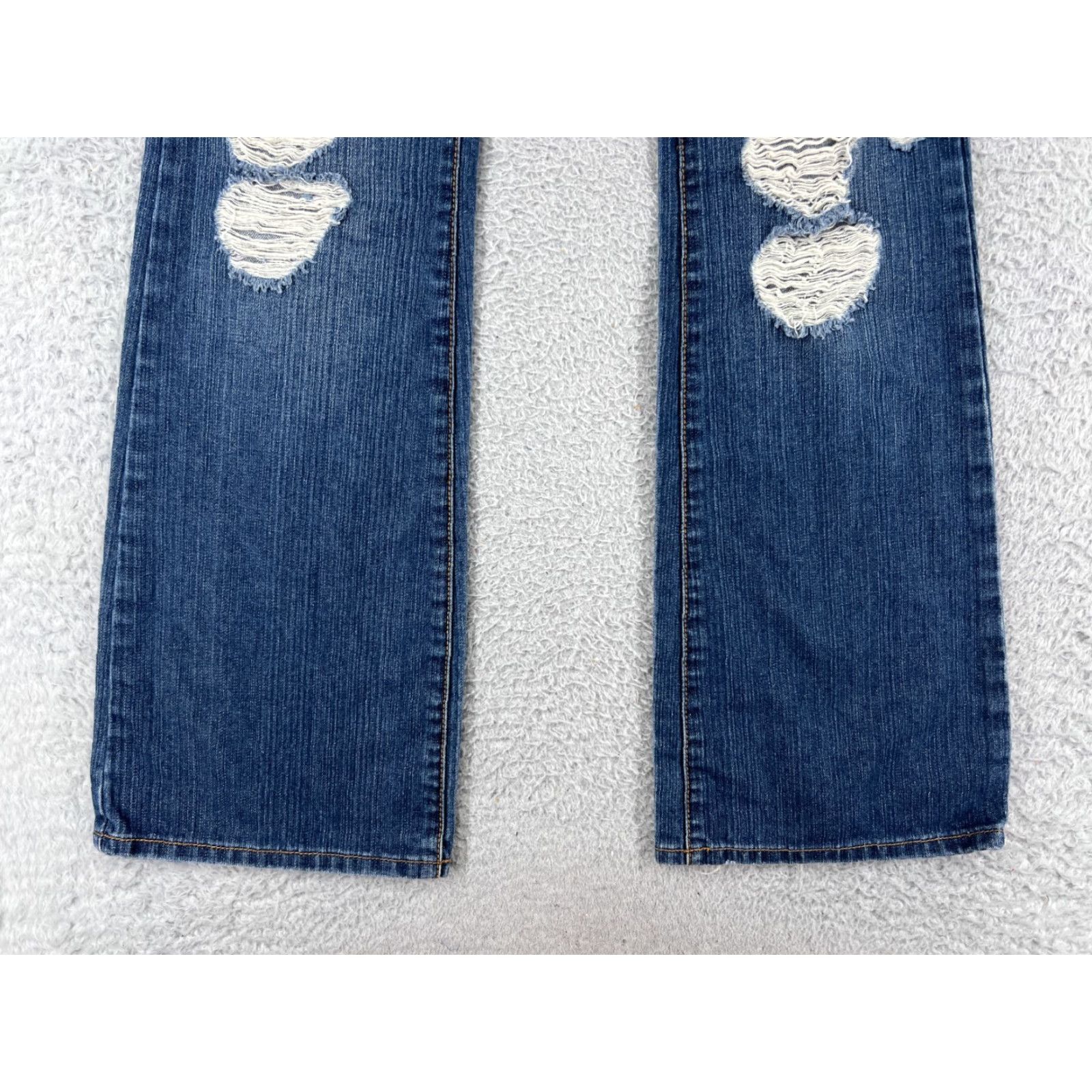 Denime Premiere Women's Flared Denim Jeans Size 3 Blue Cotton Embroidered Distressed 90s Style Size 26" / US 2 / IT 38 - 5 Thumbnail