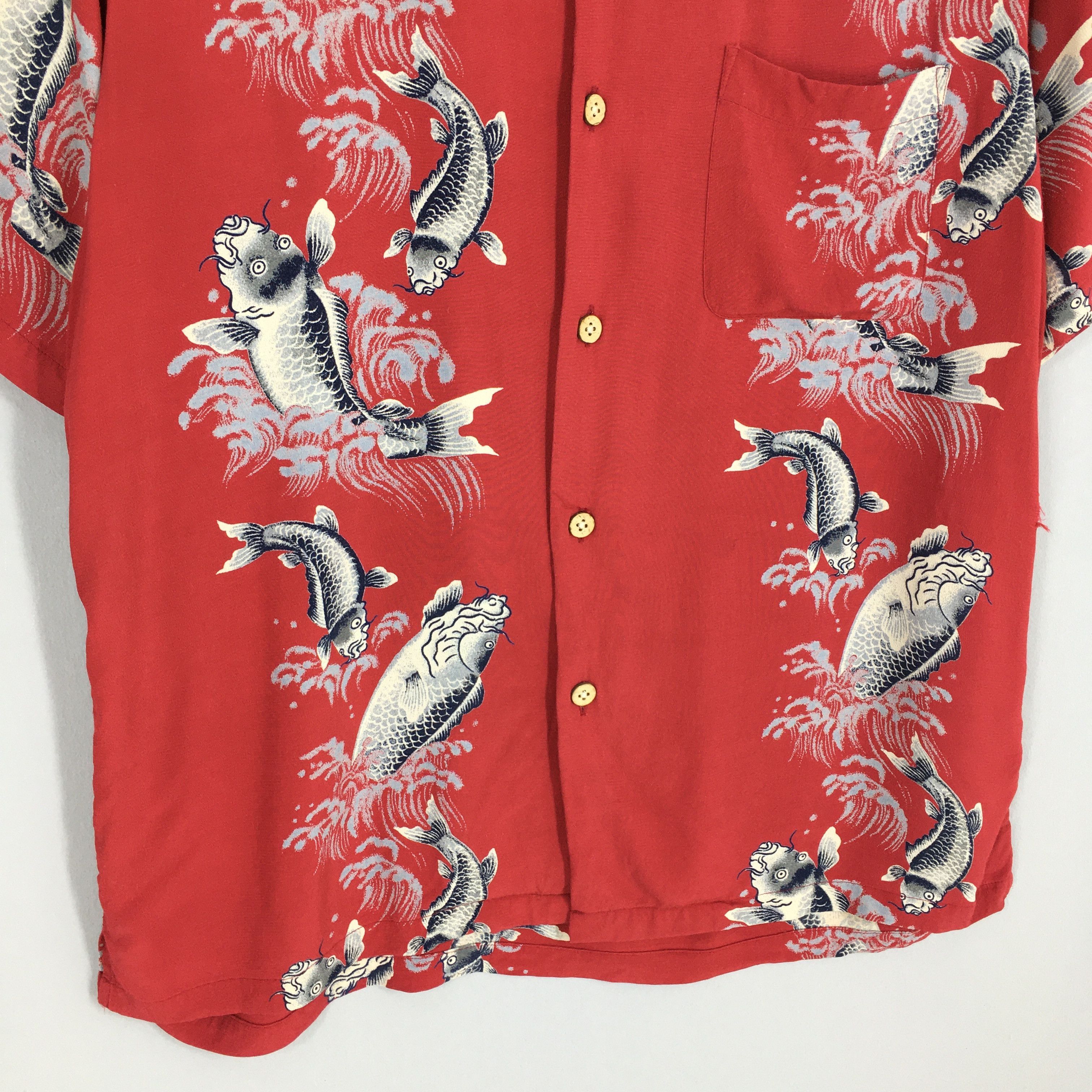 Vintage Vintage 70s Hawaiian Patina Japanese Koi Fish Rayon Shirt L Size US L / EU 52-54 / 3 - 4 Thumbnail