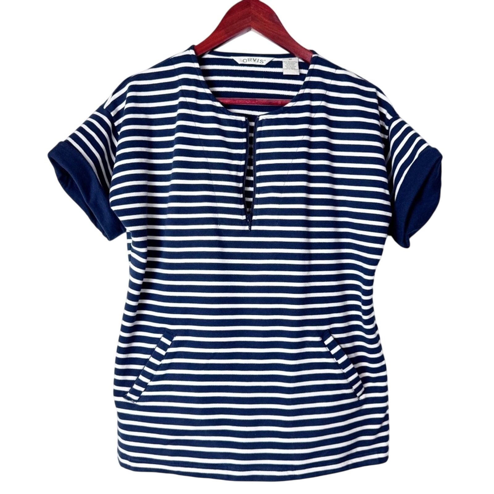 Orvis Orvis Navy & White Striped 3/4 Zip Popover Top Womens Med Size M / US 6-8 / IT 42-44 - 1 Thumbnail