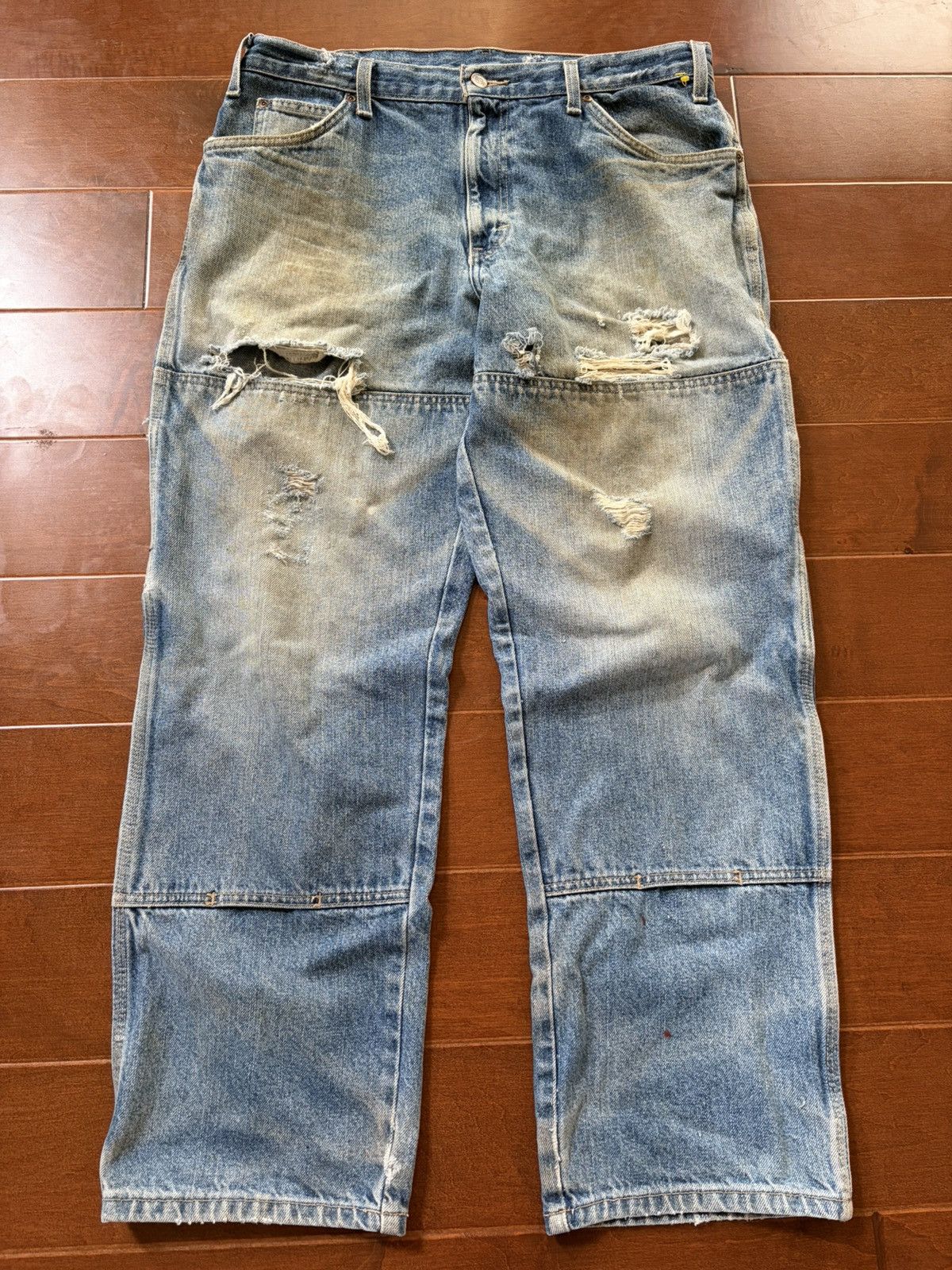 Dickies Vintage Faded Thrashed Dickies Double Knee Denim Blue Jeans Size US 36 / EU 52 - 1 Thumbnail