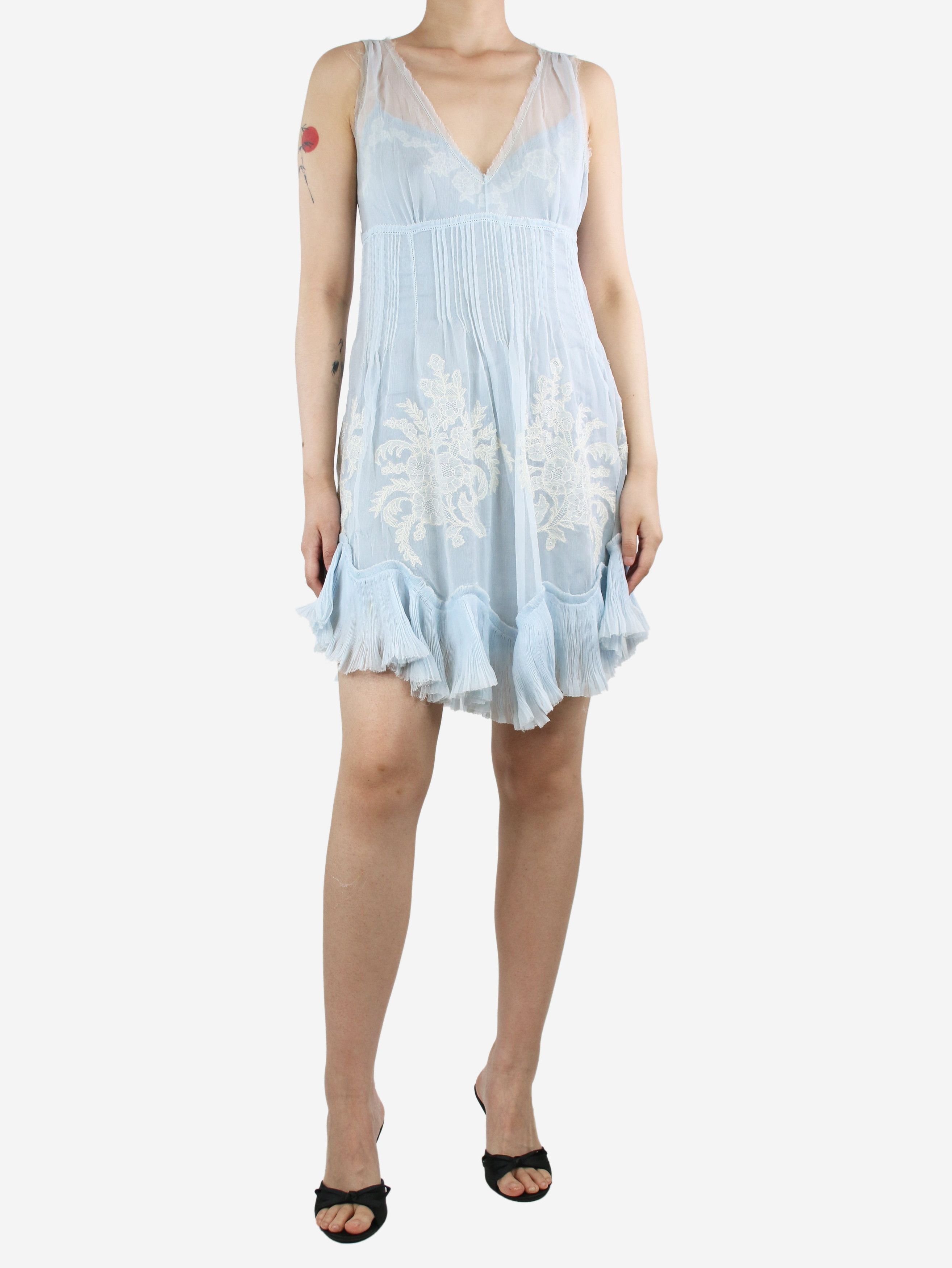 image of Ermanno Scervino Blue Sleeveless Embroidered Midi Dress - Size Uk 10, Women's