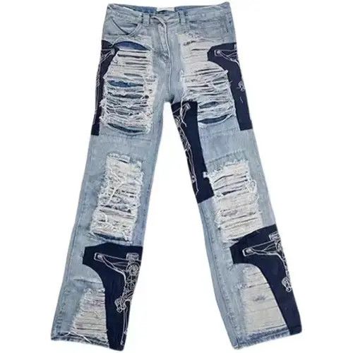 Japanese Brand × Jean High street tassel patch ripped baggy jeans Size US 32 / EU 48 - 1 Thumbnail