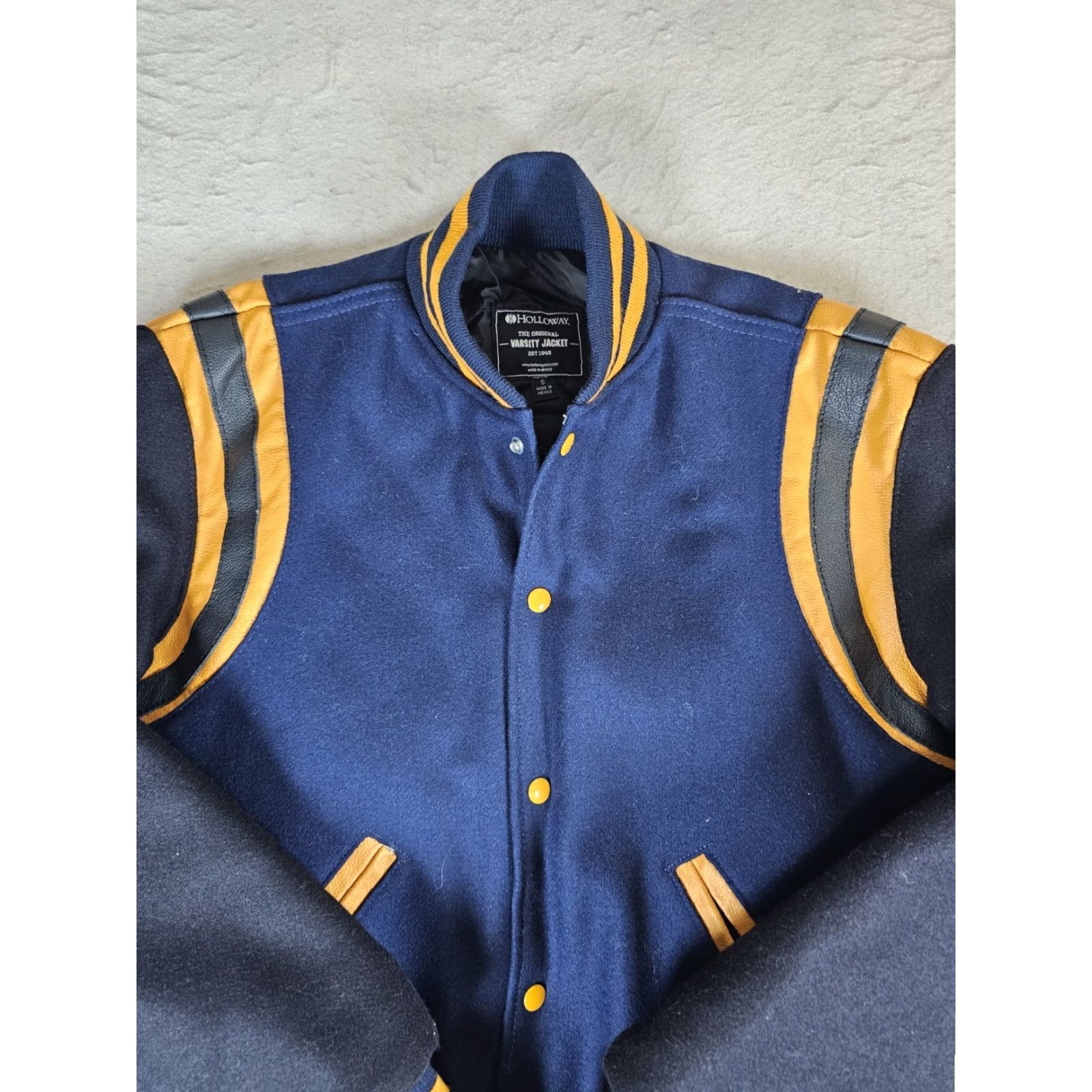 Holloway VINTAGE Holloway The Original Varsity Jacket Blue & Yellow Wool & Leather Jacket Mens Sz S Size US S / EU 44-46 / 1 - 2 Thumbnail