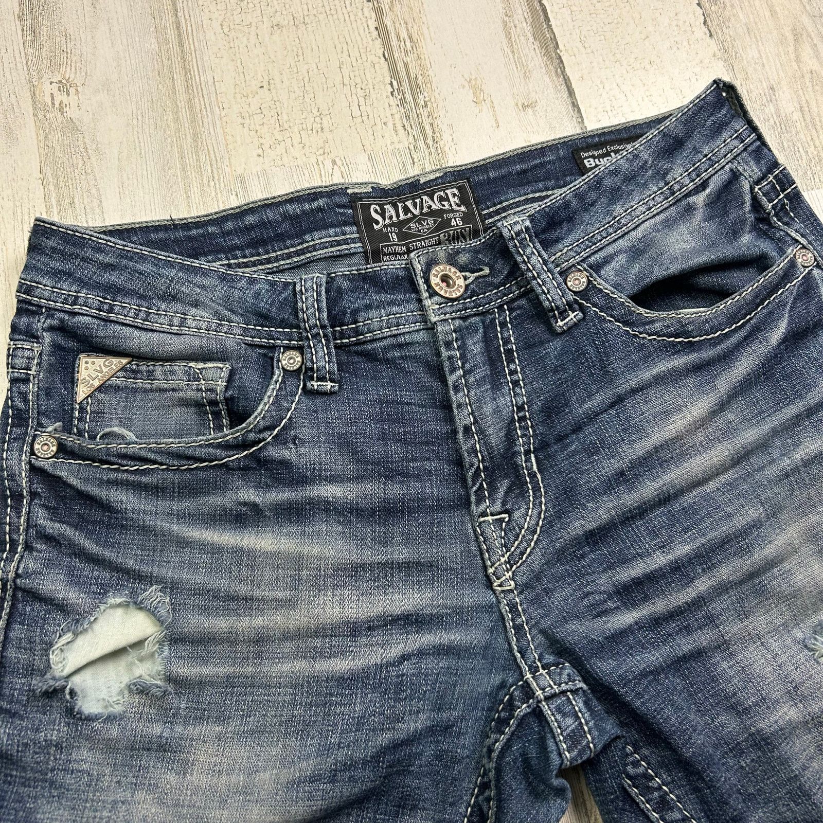 Salvage Salvage Distressed Mayhem Straight Denim Jeans Size US 32 / EU 48 - 2 Thumbnail