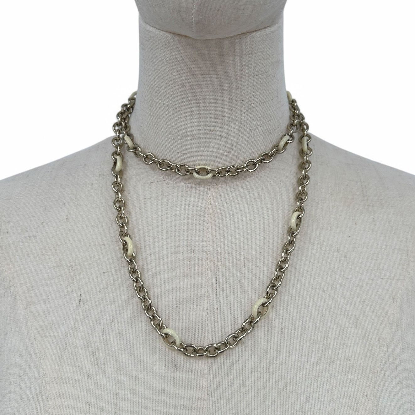 J.Crew J Crew Long Chain Necklace Gold Tone with Cream Enamel Links Size ONE SIZE - 1 Thumbnail