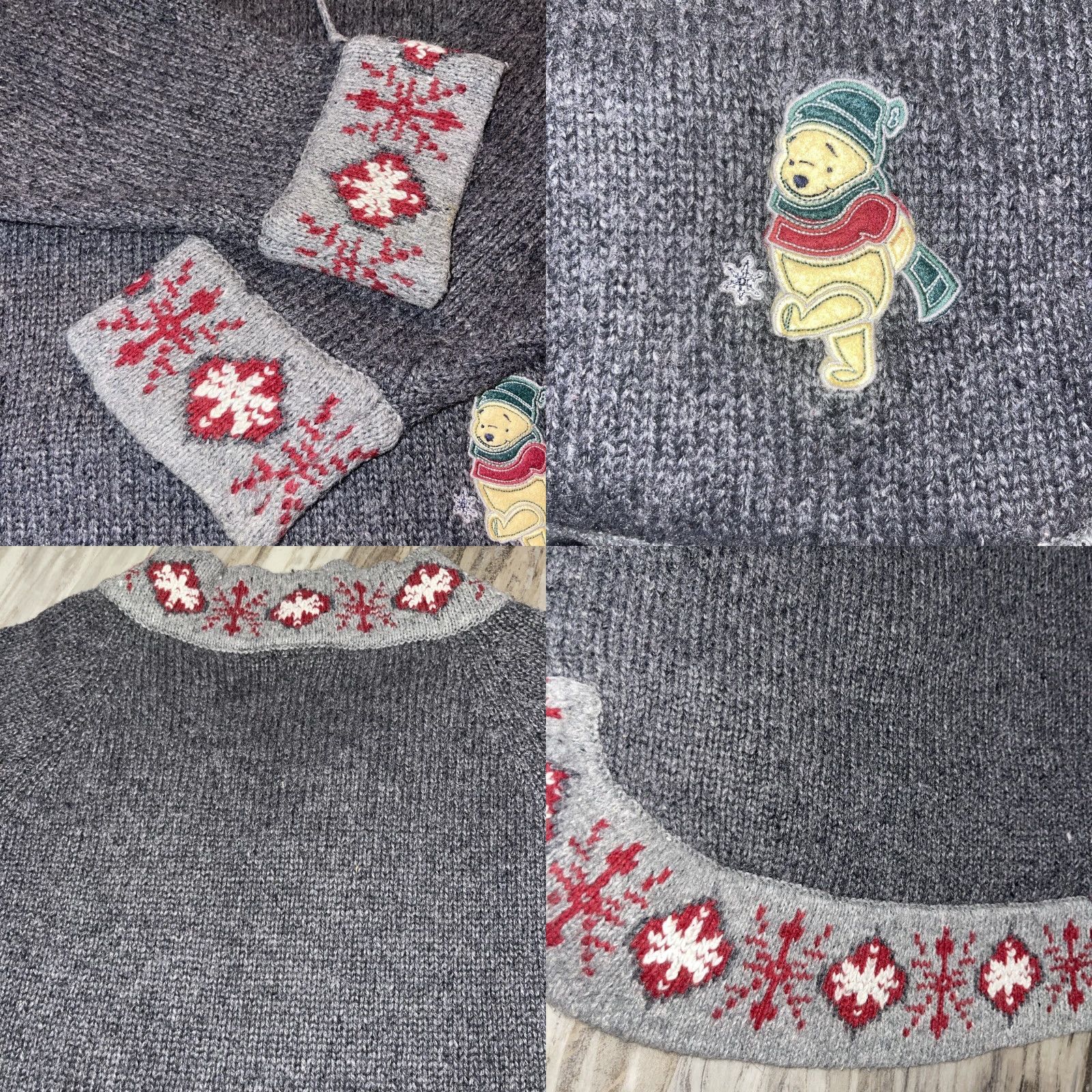 Disney Disney Winnie the Pooh Winter Sweater Womens M Lace Up Neck Gray Knit Pullover Size M / US 6-8 / IT 42-44 - 8 Thumbnail