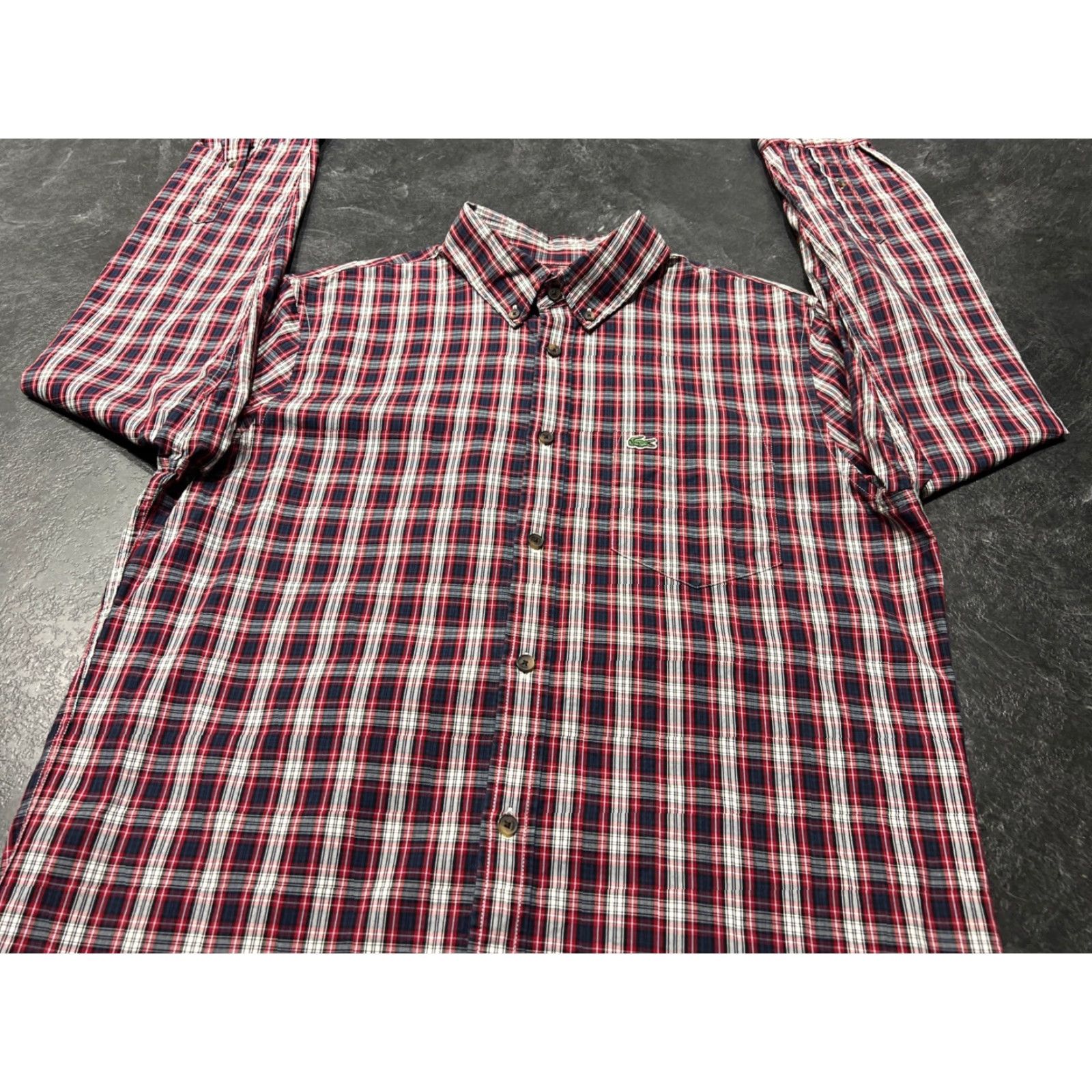 Lacoste Lacoste Red Plaid Long Sleeve Button-Up Shirt Men's Medium M Regular Fit Size US M / EU 48-50 / 2 - 2 Thumbnail
