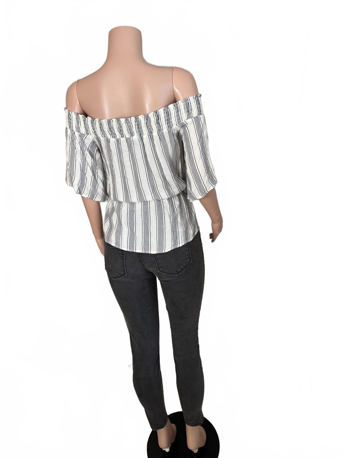 Abercrombie & Fitch Abercrombie & Fitch Off Shoulder Striped Peplum Blouse XS Size XS / US 0-2 / IT 36-38 - 6 Thumbnail