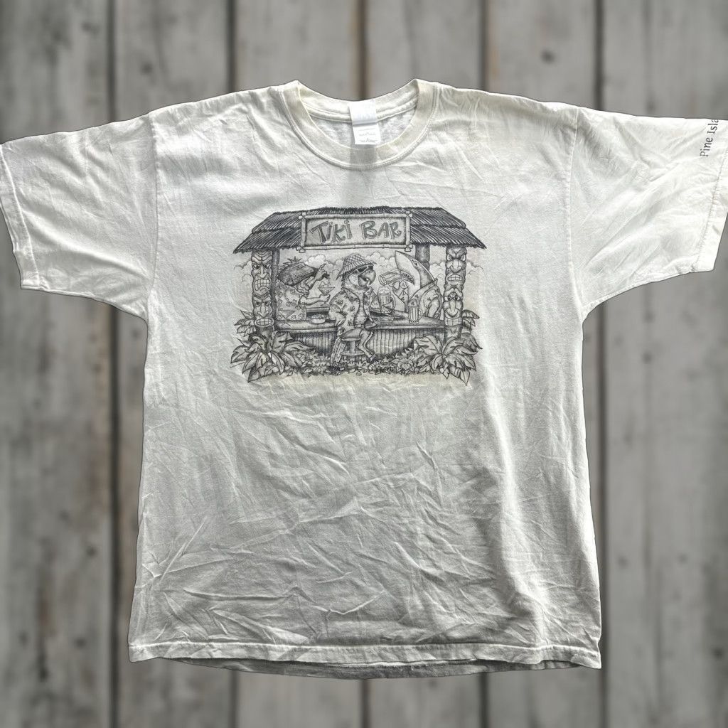 Gildan GILDAN Tiki Bar Shirt Adult XL White Graphic Tee Tropic Beach Pine Island FL Mens Size US XL / EU 56 / 4 - 1 Thumbnail