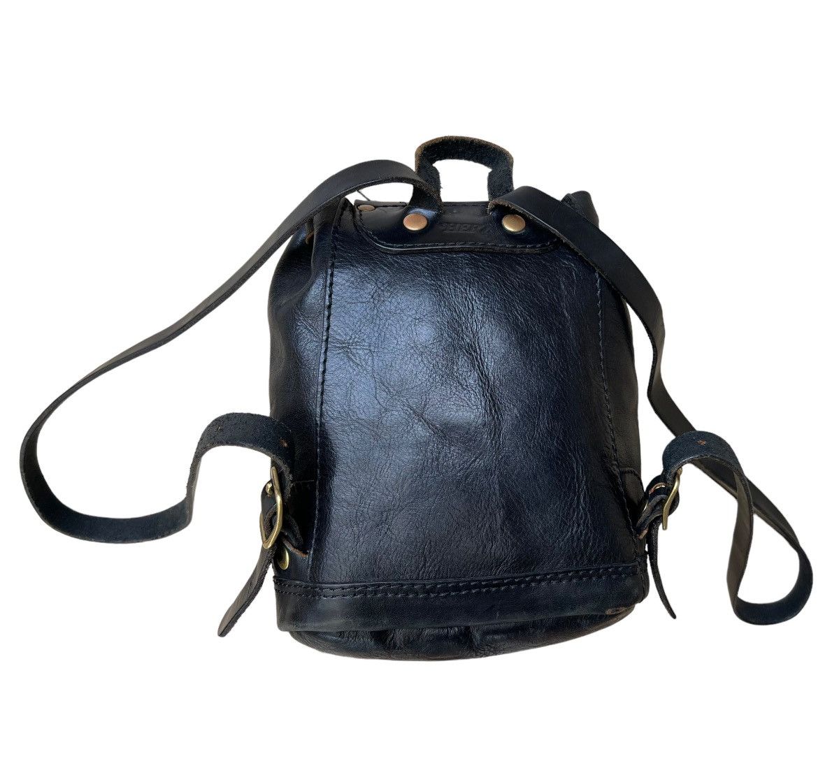 Leather Vintage HERZ Japan Patina Black Leather Mini Backpack Size ONE SIZE - 10 Thumbnail
