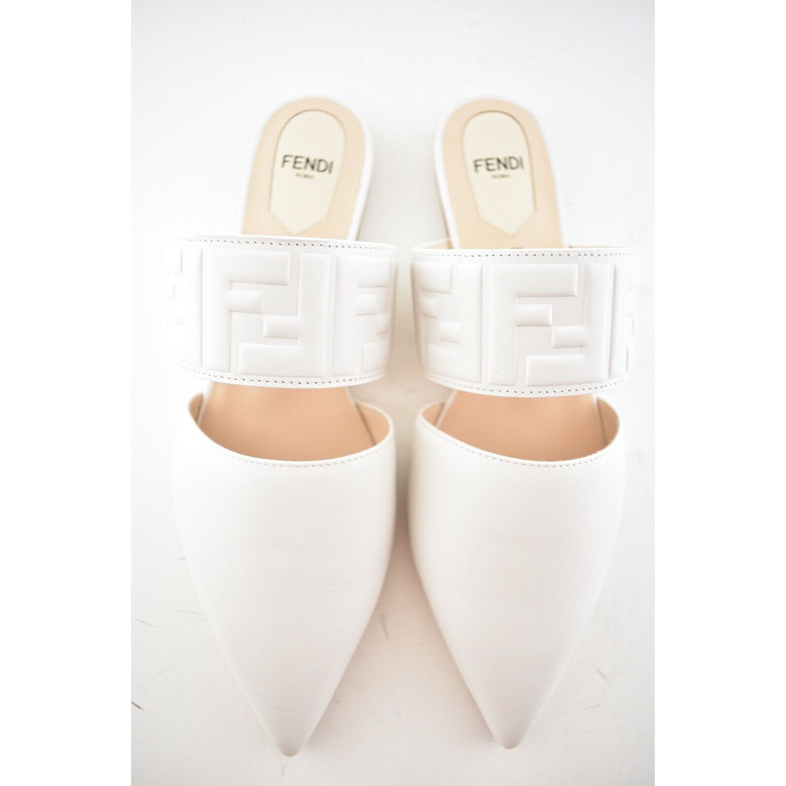 Fendi Fendi Motif FF Logo Snow White Leather Pointed Toe Ballerina Size US 9 / IT 39 - 10 Thumbnail