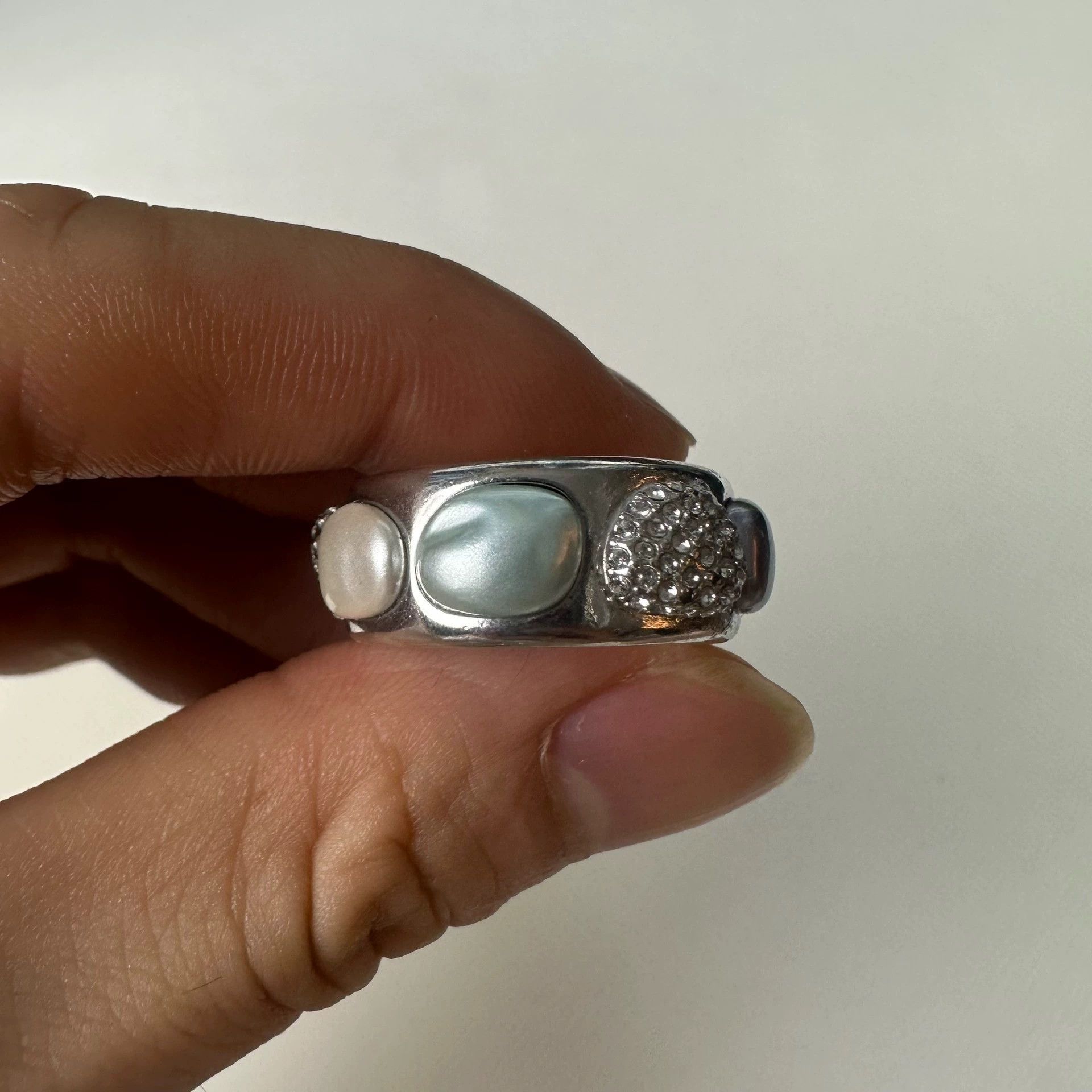 Dior DIOR Men's White Crystal-Inset Silver Ring S Size ONE SIZE - 1 Thumbnail
