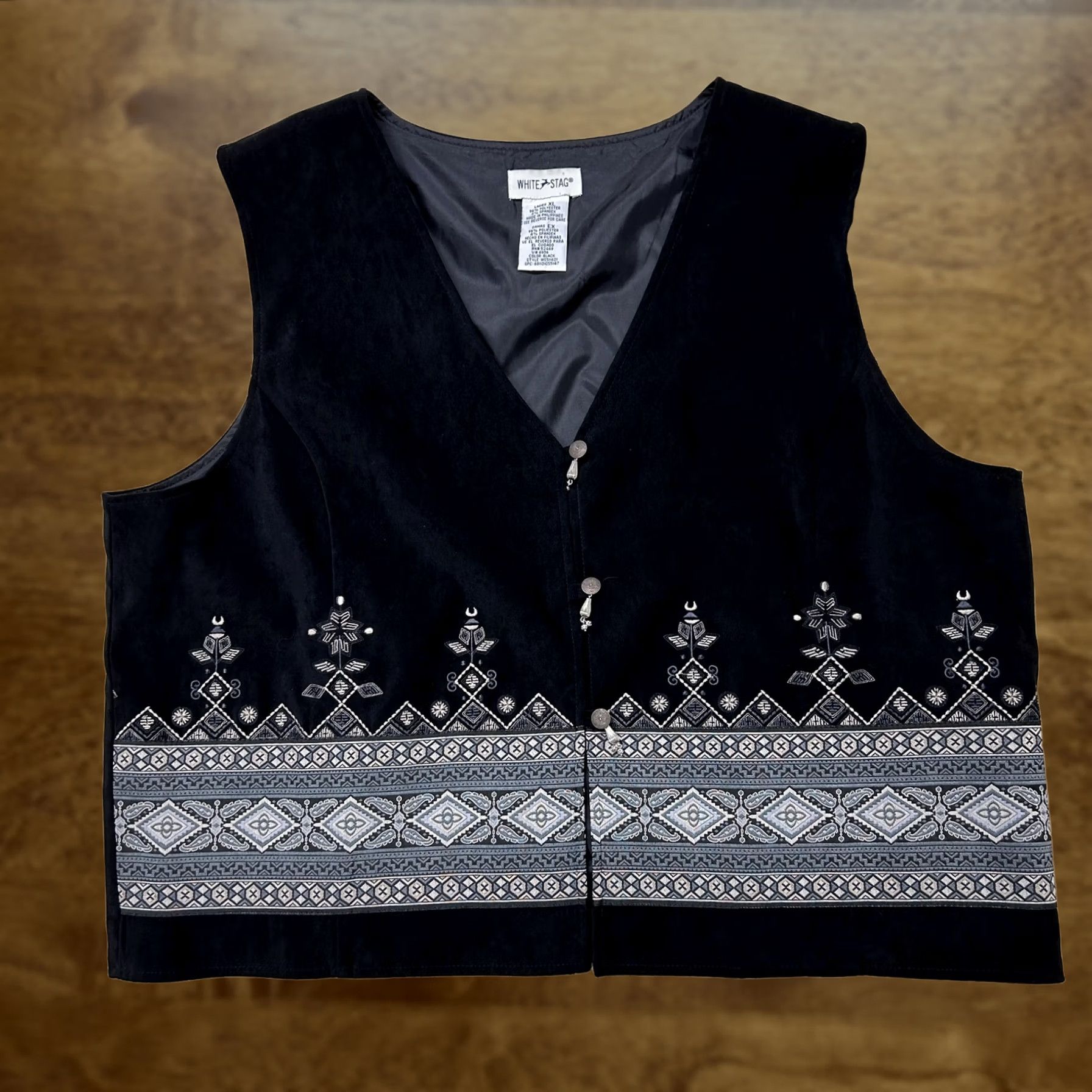 Vintage Vintage White Stag Vest Womens XL Black Embroidered Button Up Lined Geometric Size XL / US 12-14 / IT 48-50 - 1 Thumbnail