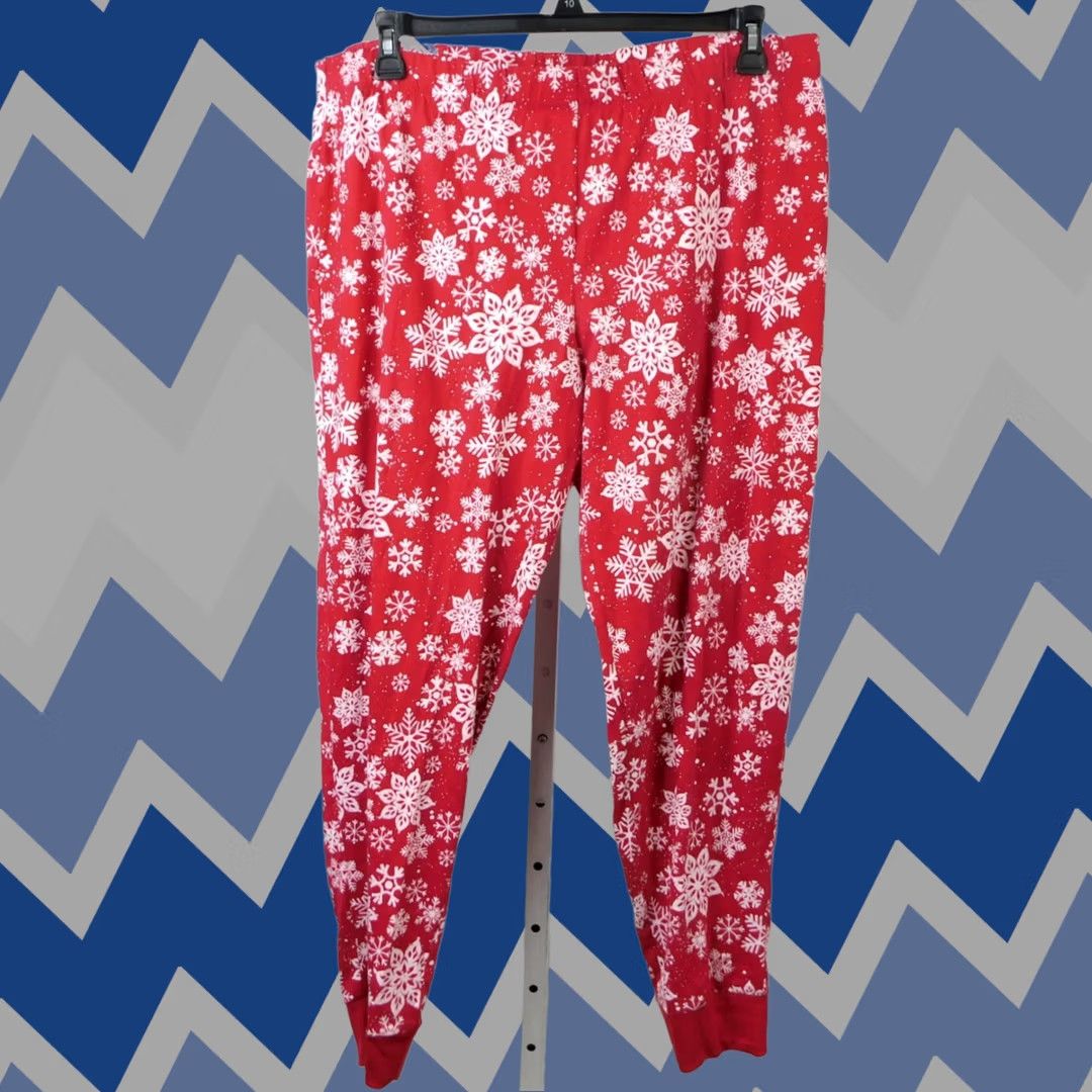Vintage Family PJs Women's Pajama Pants Red Snowflake Christmas Knit Cotton Polyester M Regular Size 32" / US 10 / IT 46 - 1 Thumbnail