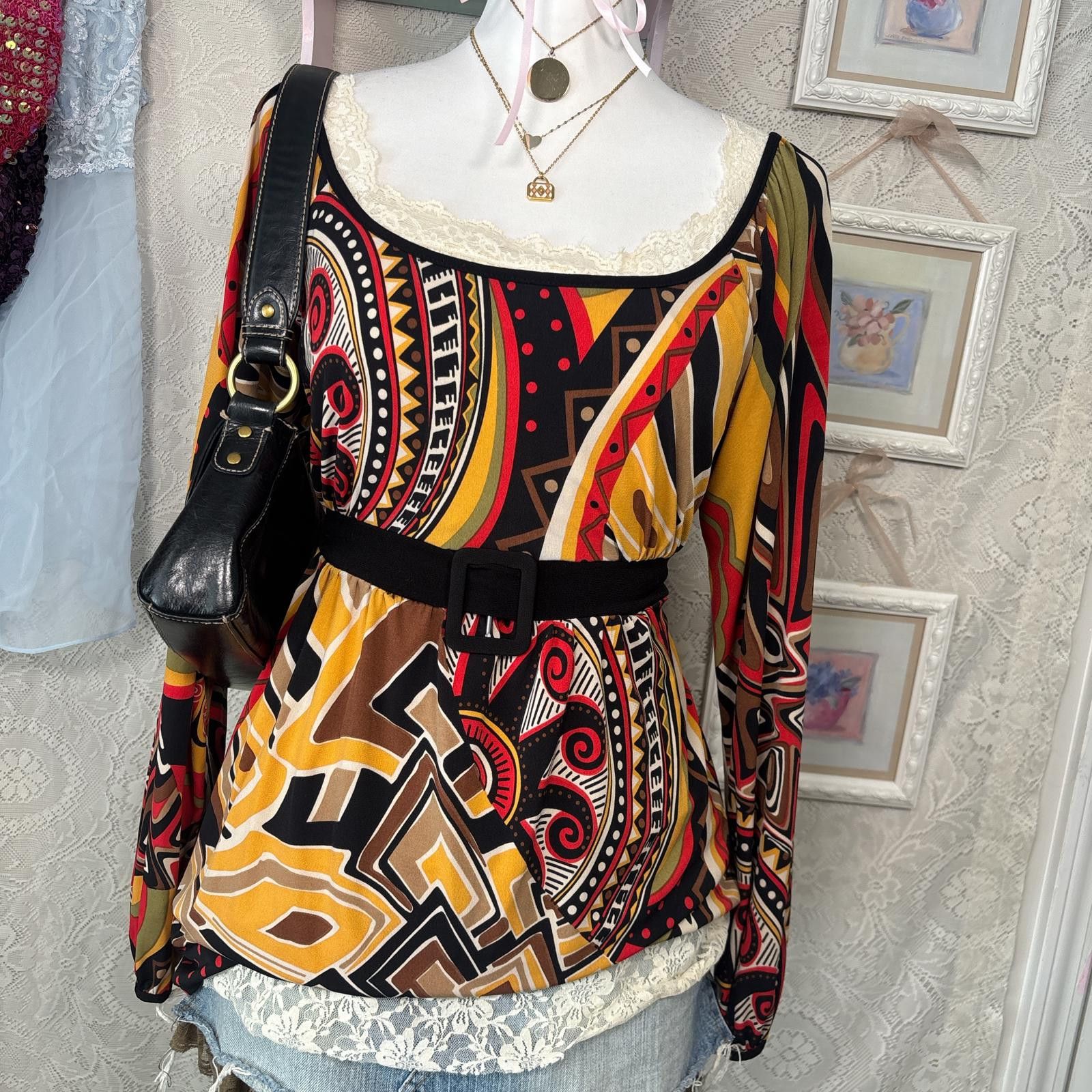 Other y2k multicolored tie back flowy blouse Size M / US 6-8 / IT 42-44 - 2 Thumbnail