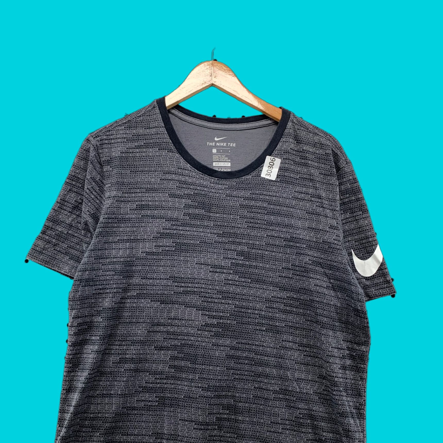 Nike Nike Dri-Fit Active Shirt Men L Gray 20X26.5 Black AOP Spellout Athletic Shirt Mens Size US L / EU 52-54 / 3 - 1 Thumbnail