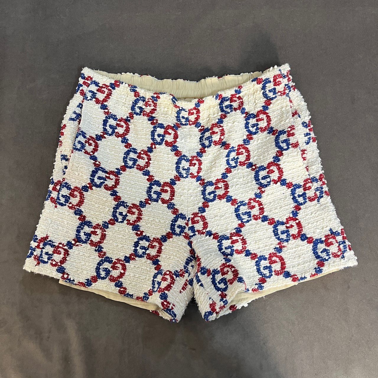 Gucci White red and blue full-print shorts 2501-Nextarrow