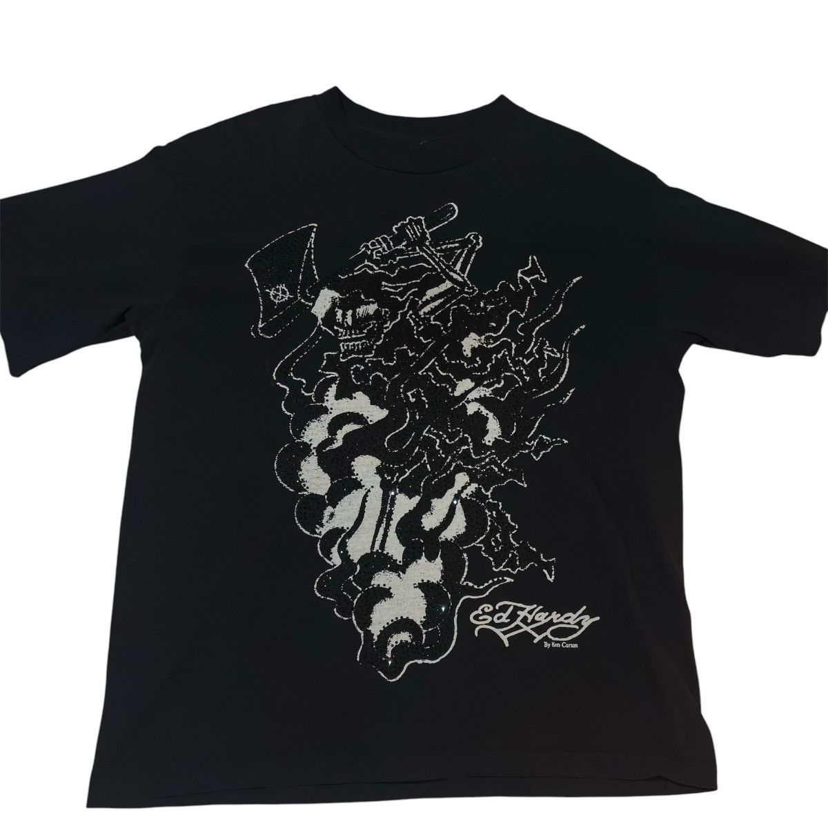 Complex × Ed Hardy × Ken Carson Ed Hardy by Ken Carson Axe Skull Rhinestone T-Shirt Size US L / EU 52-54 / 3 - 1 Thumbnail